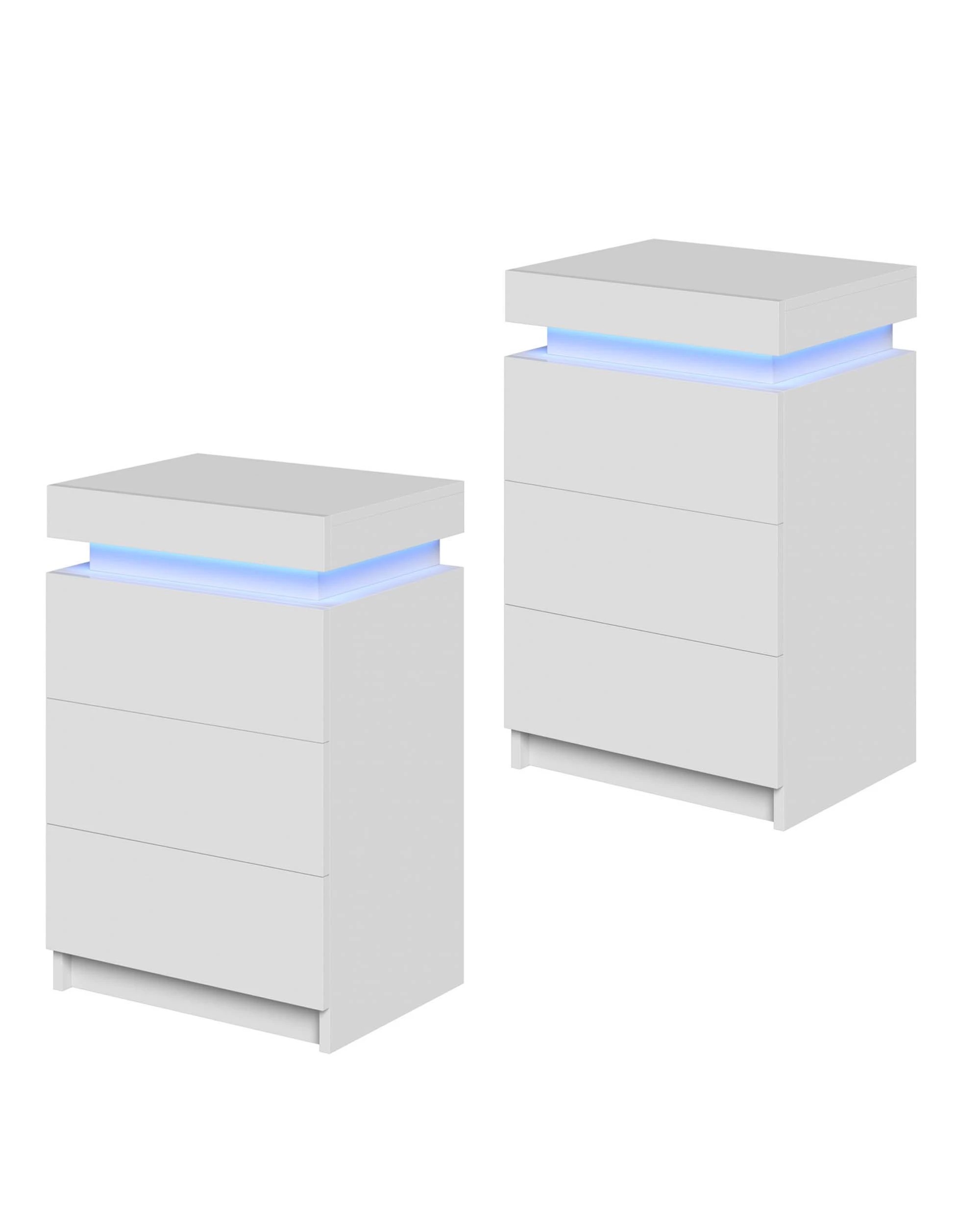 1 Advwin Set of 2 Bedside Table 3 Drawers with Lift Up Storage Led RGB Light - White, 1 of 9