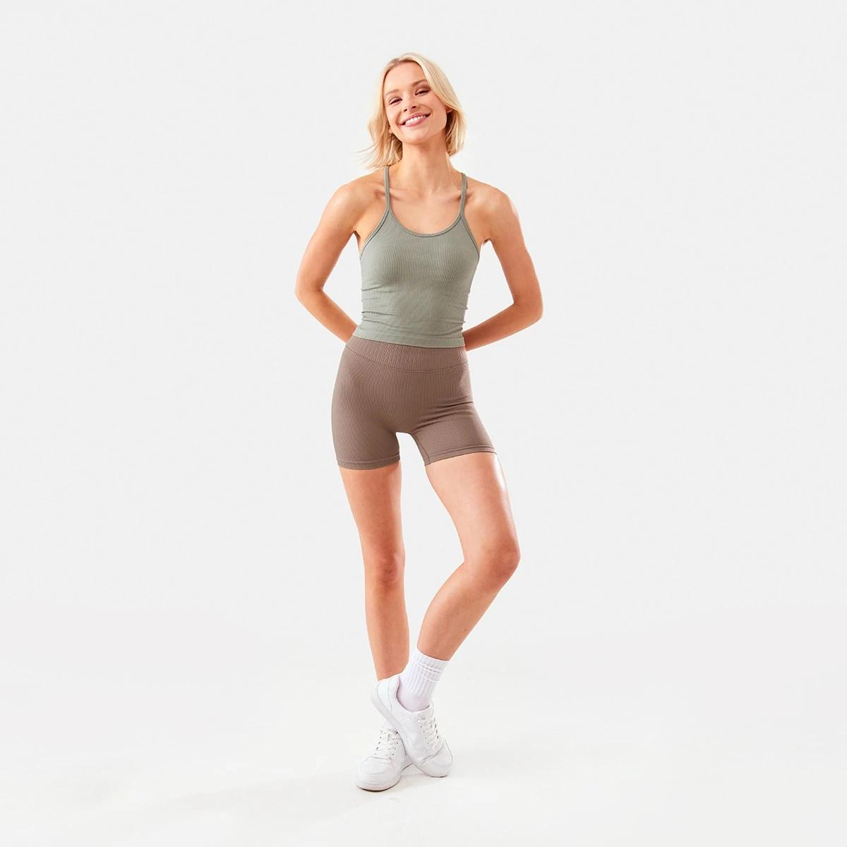 2 Active Womens Seamfree Rib Bike Shorts Wd Taupe, 2 of 9