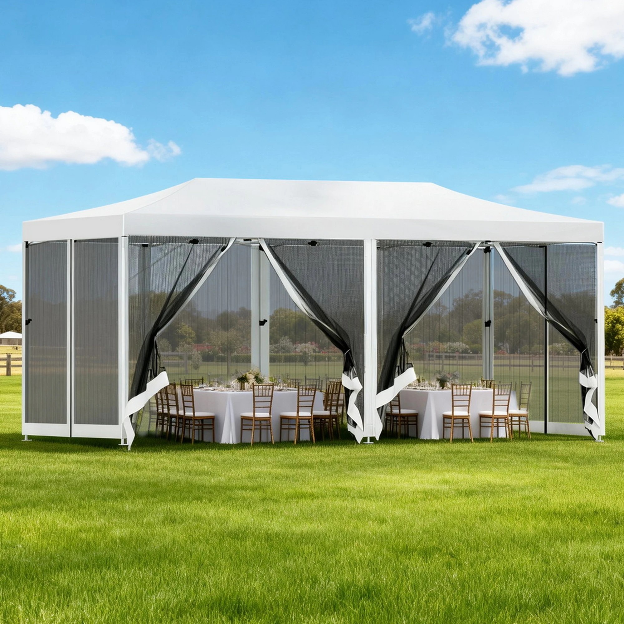 2 Instahut Gazebo Pop Up Marquee  Wedding Party Outdoor Camping Mesh Wall - White, 2 of 7