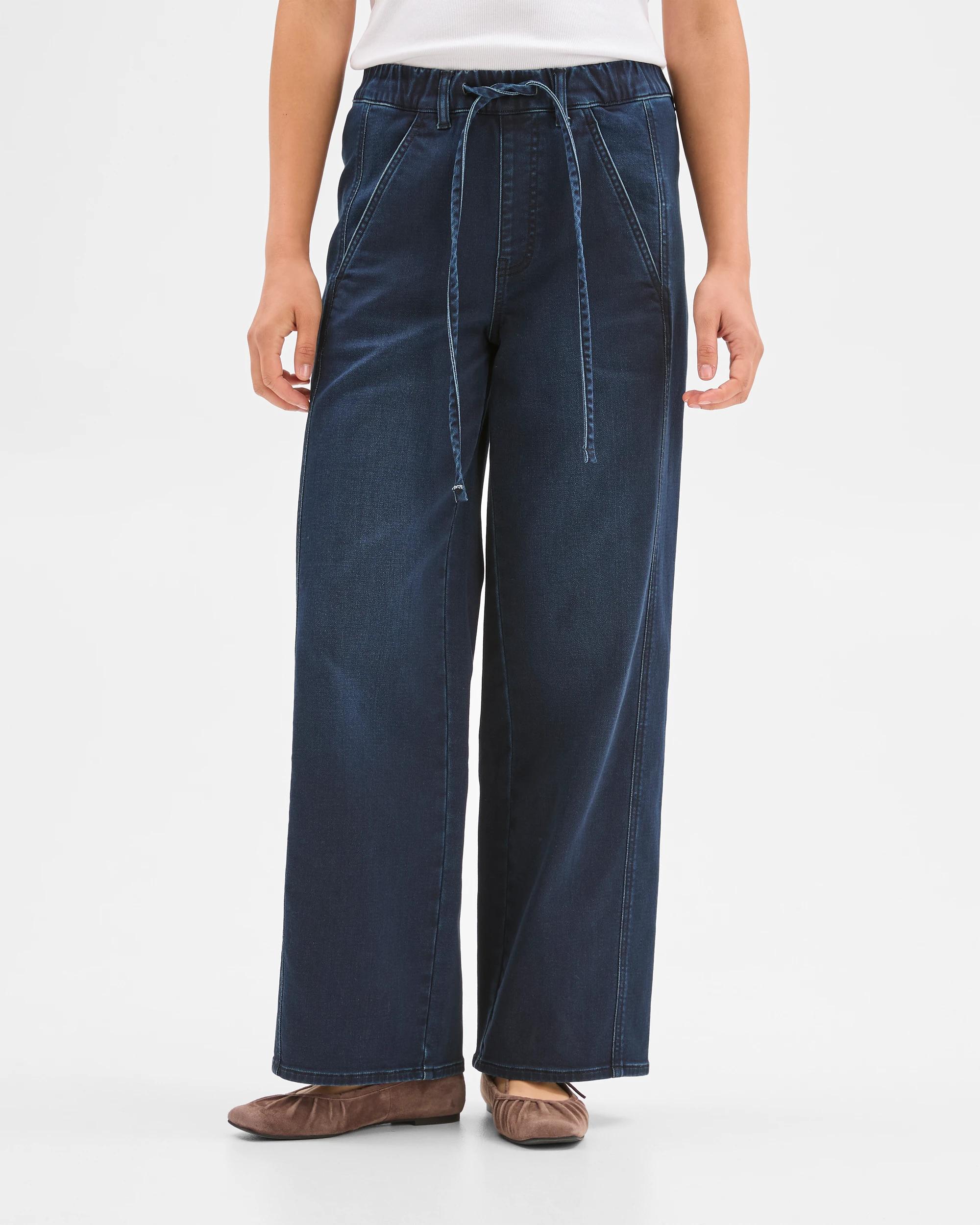 1 Target Denim Pull On Wide Leg Knit Denim Jeans MOONLIGHT, 1 of 5