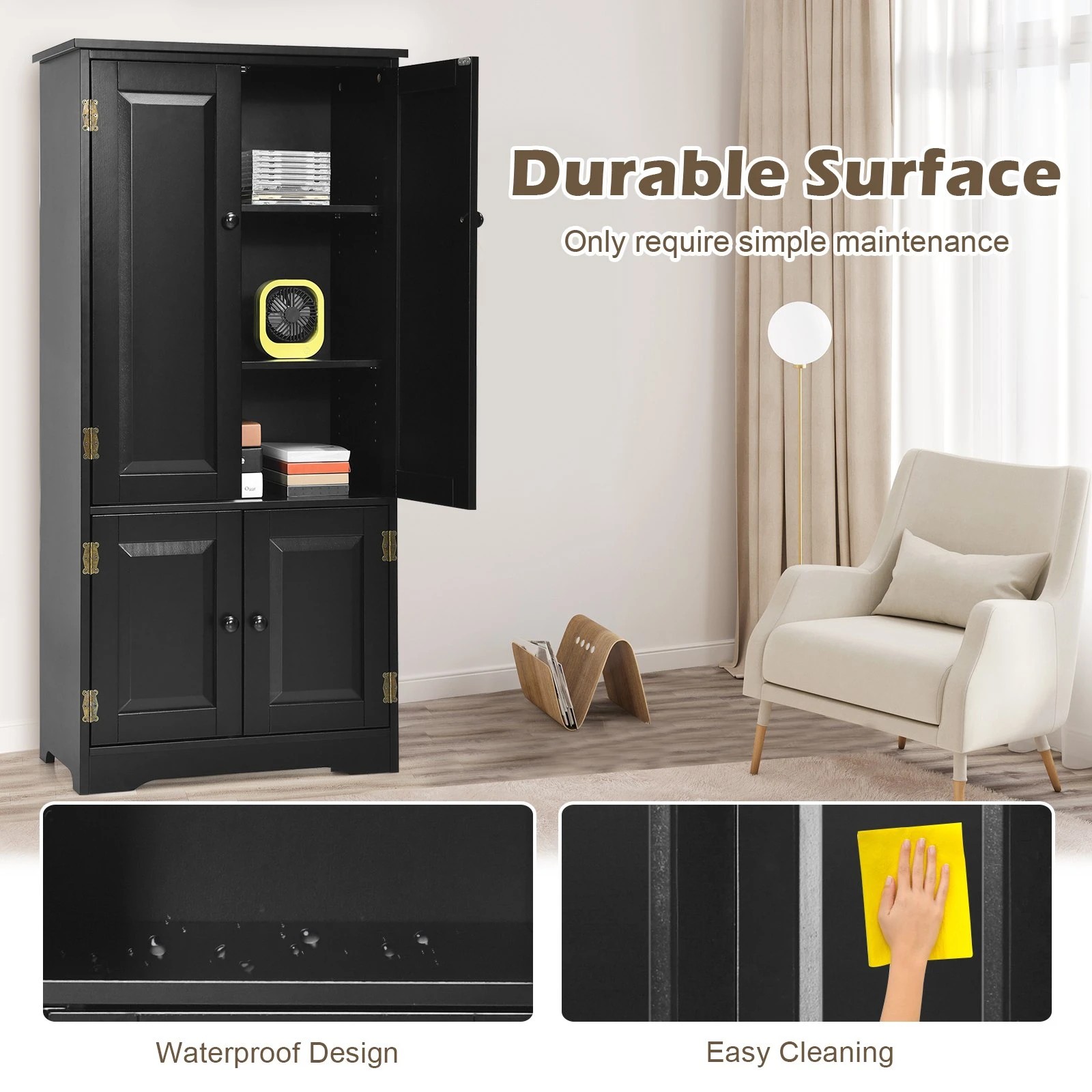 6 Costway Wooden Buffet Sideboard Vintage Black, 6 of 7