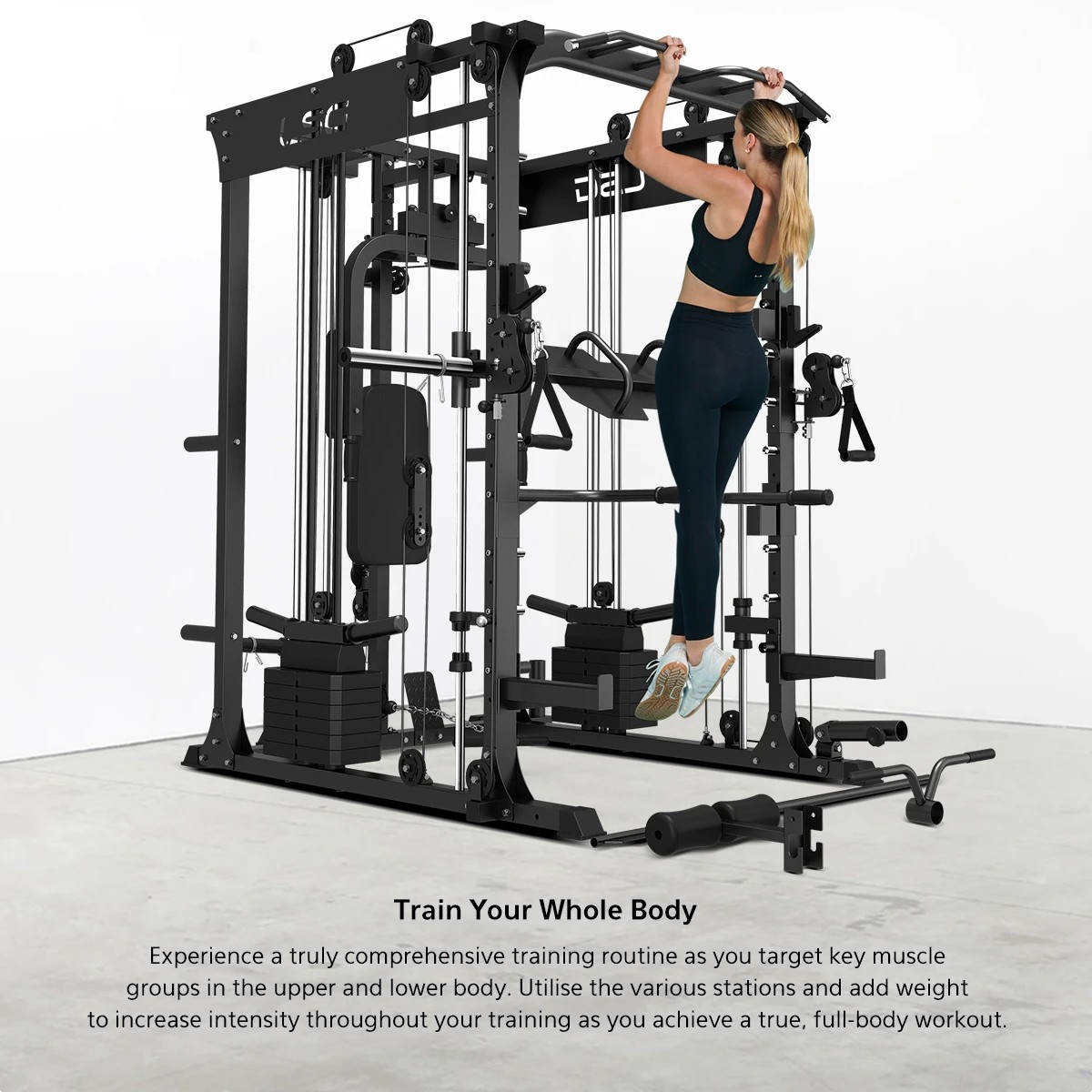 4 LSG GRK200 Home Gym Station, Power Rack, Smith Machine and Cable Crossover + 90kg Olympic Barbell & Bumper Plate Set, 4 of 10