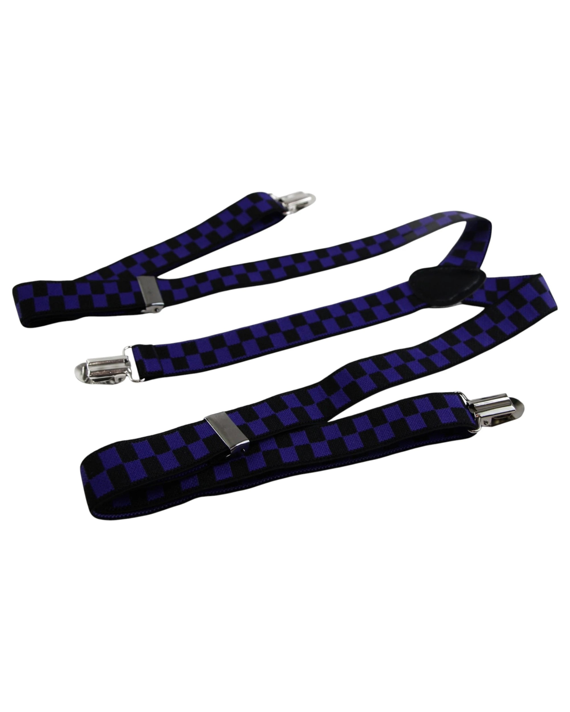 2 Zasel Mens Adjustable Black & Dark Purple Checkered Patterned Suspenders - Multi, 2 of 5