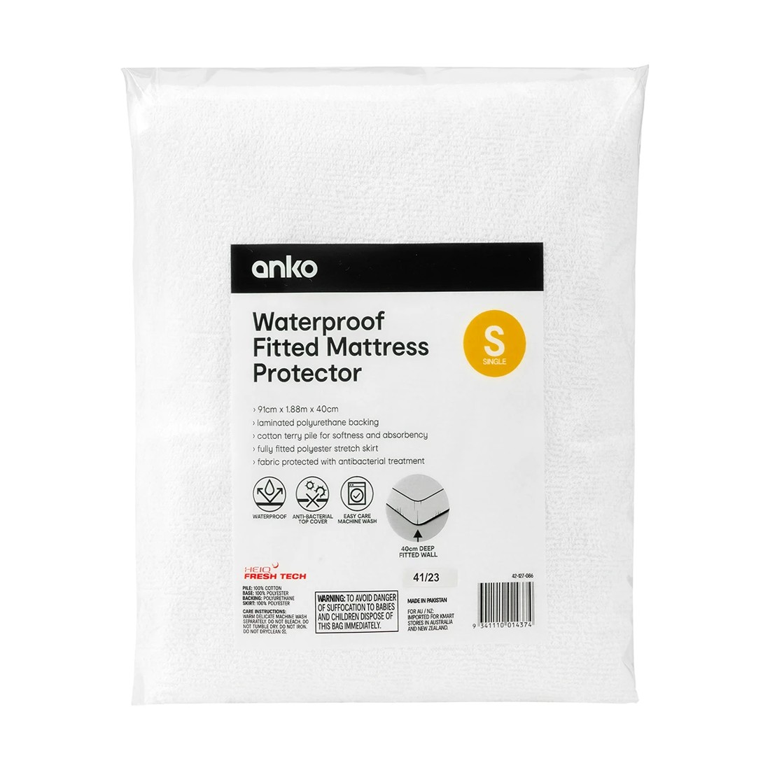 1 Waterproof Fitted Mattress Protector - Single Bed, White, 1 of 4