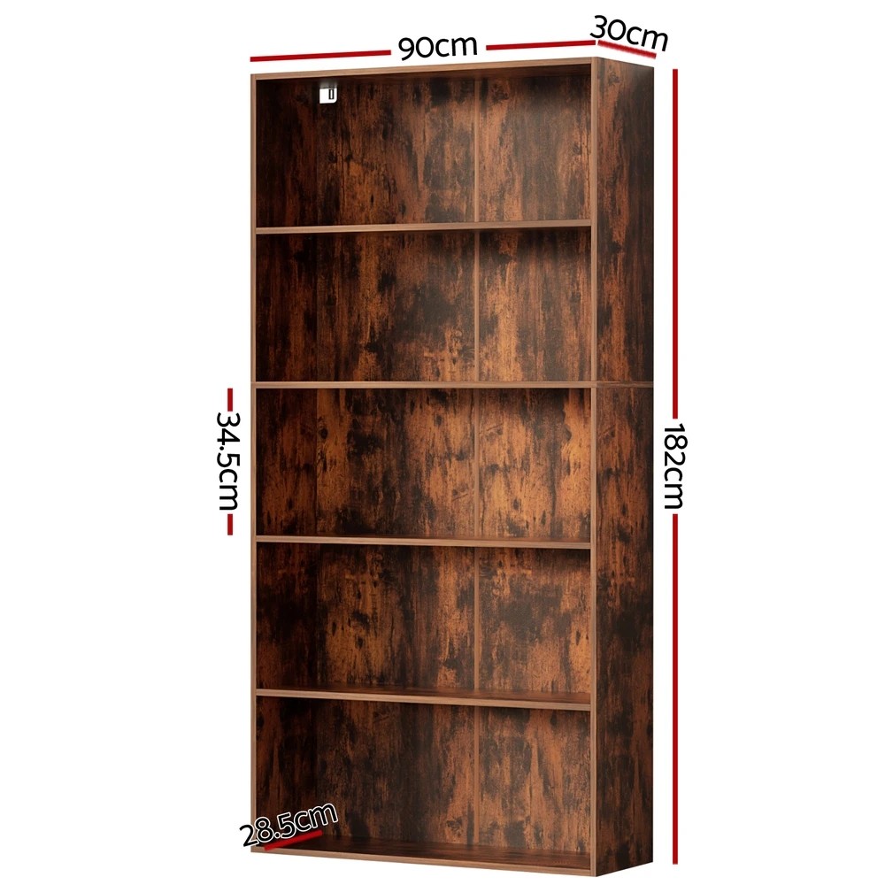 3 Artiss Bookshelf 5 Tiers Walnut - Brown, 3 of 4