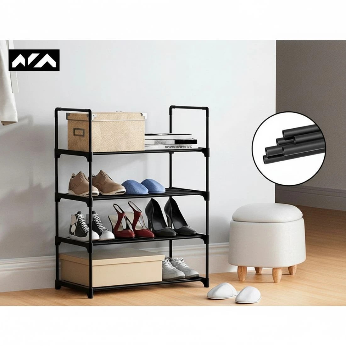 8 Artiss Shoe Rack Cabinet Stackable 4-Tier 12 Pairs Entryway Storage Organizer Easy Clean Sturdy Space Saving - Black, 8 of 8