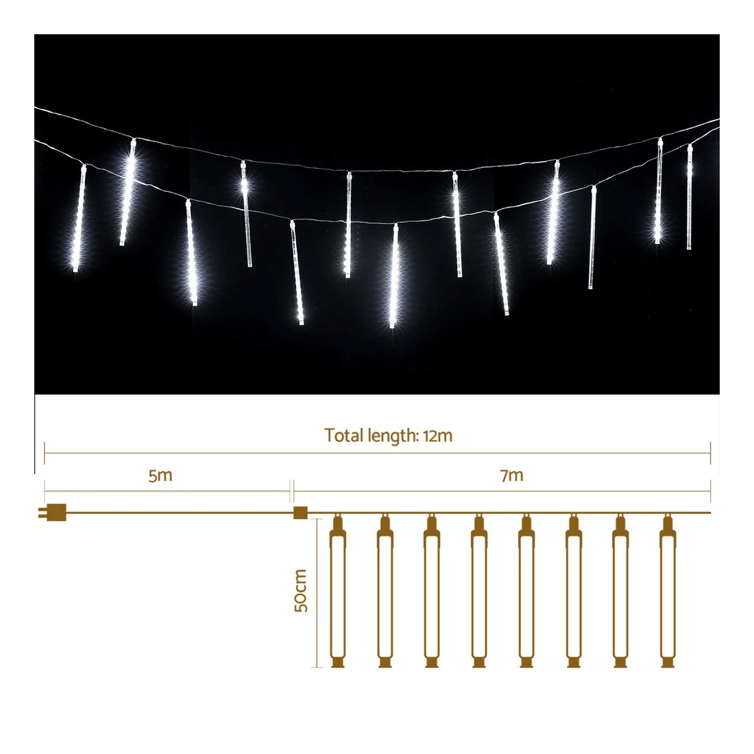 2 Jingle Jollys 7M Christmas Lights Shower Light 288 LED Icicle Falling Metor - White, 2 of 7