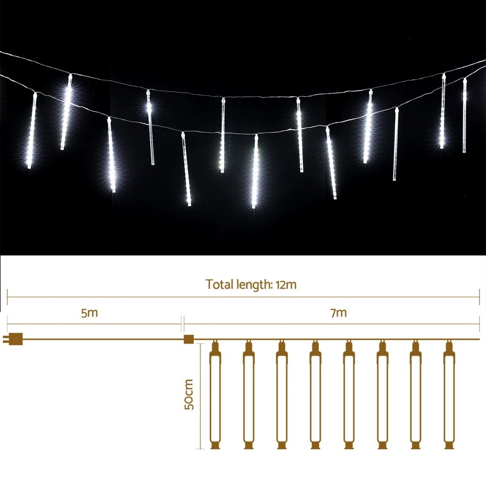 2 Jingle Jollys 7M Christmas Lights Shower Light 288 LED Icicle Falling Metor - White, 2 of 7