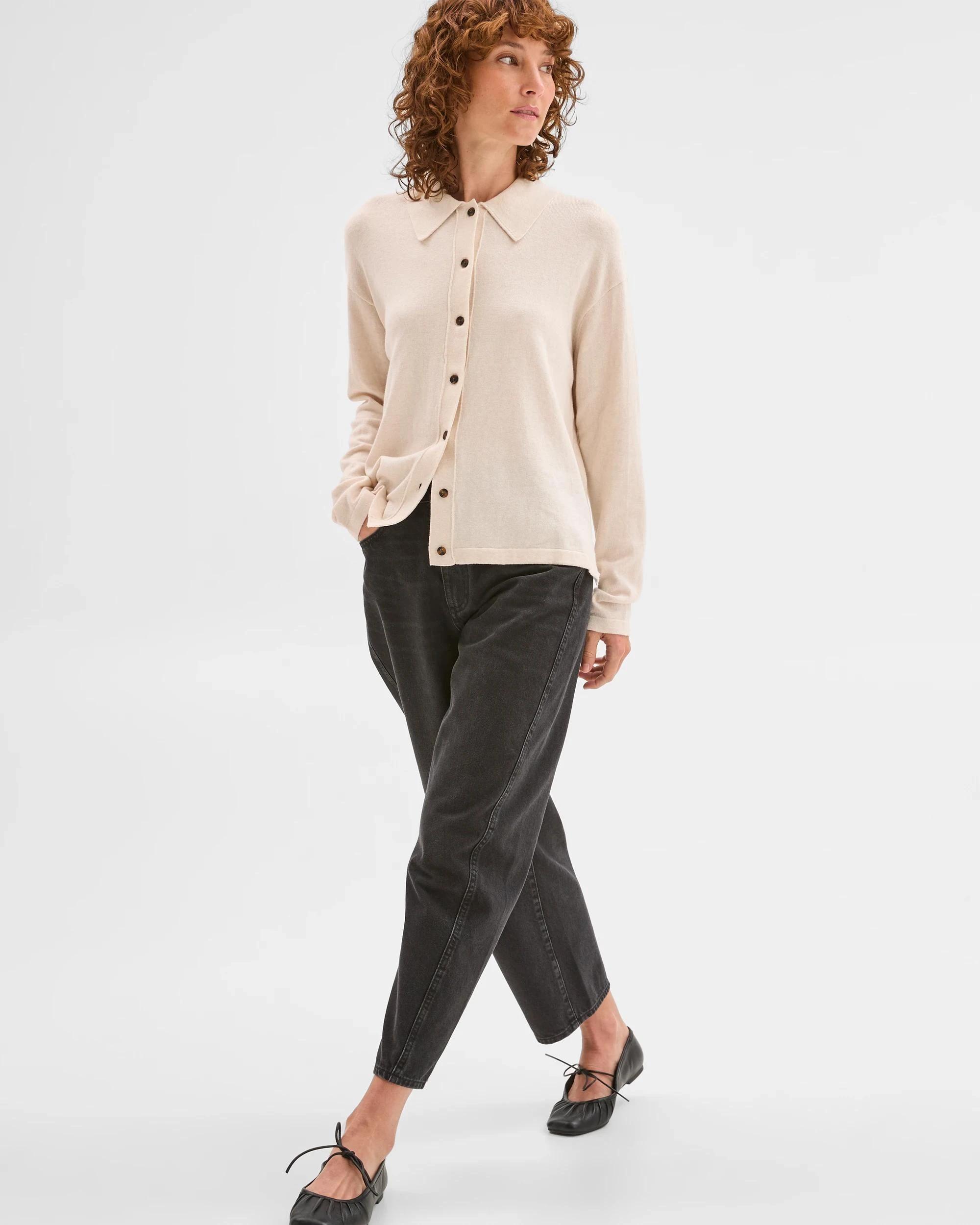 5 Target Woman Australian Cotton Blend Knit Polo Collar Cardigan PEBBLE, 5 of 7