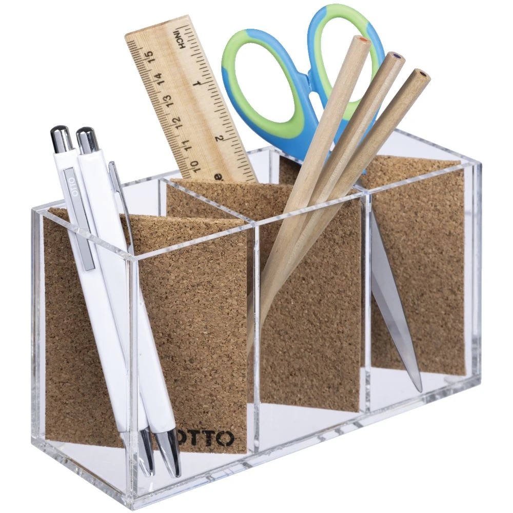 2 Otto 3 Compartment Desk Tidy Acrylic and Cork, 2 of 6