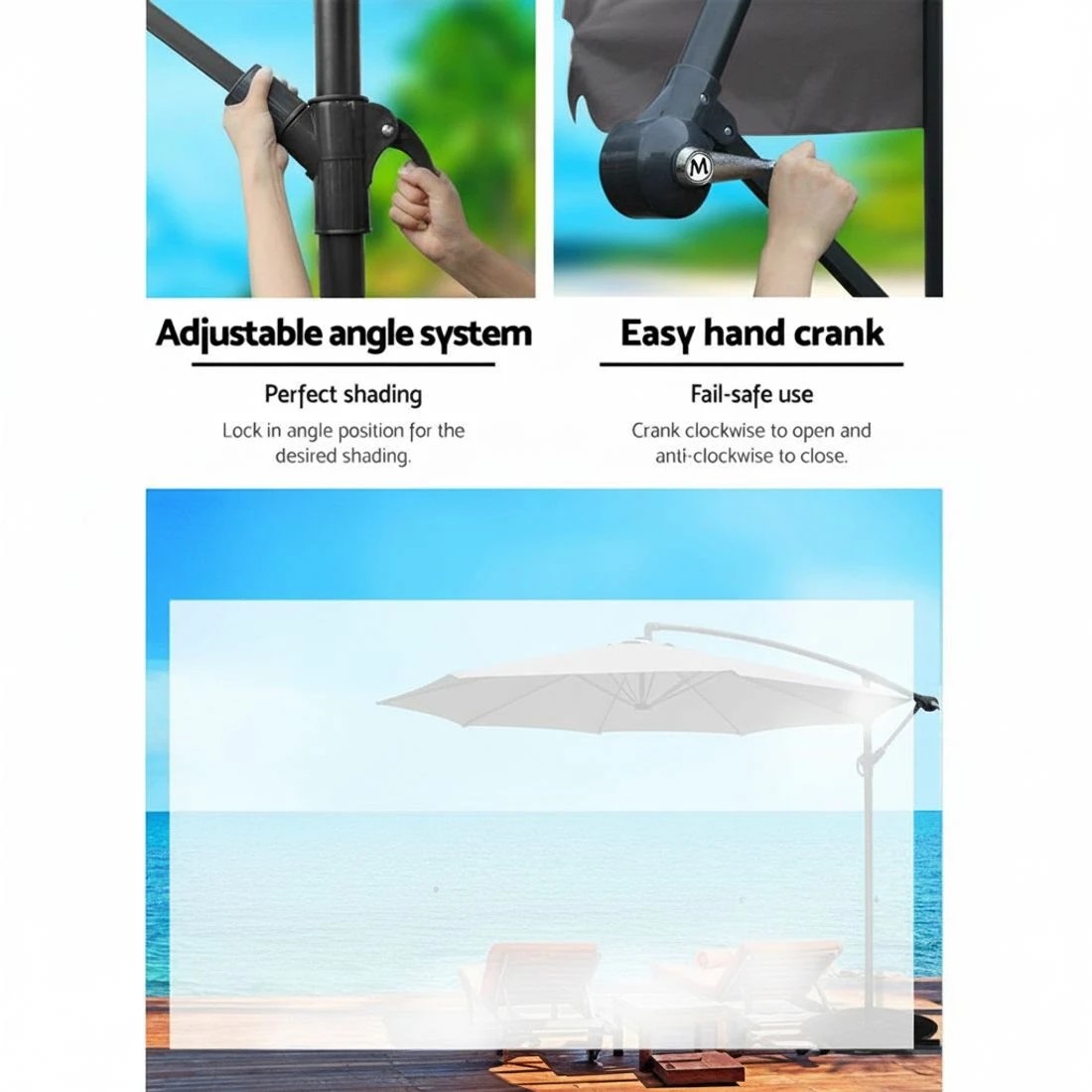 5 Instahut 3m Outdoor Umbrella Cantilever Beach Garden Patio - Charcoal, 5 of 5