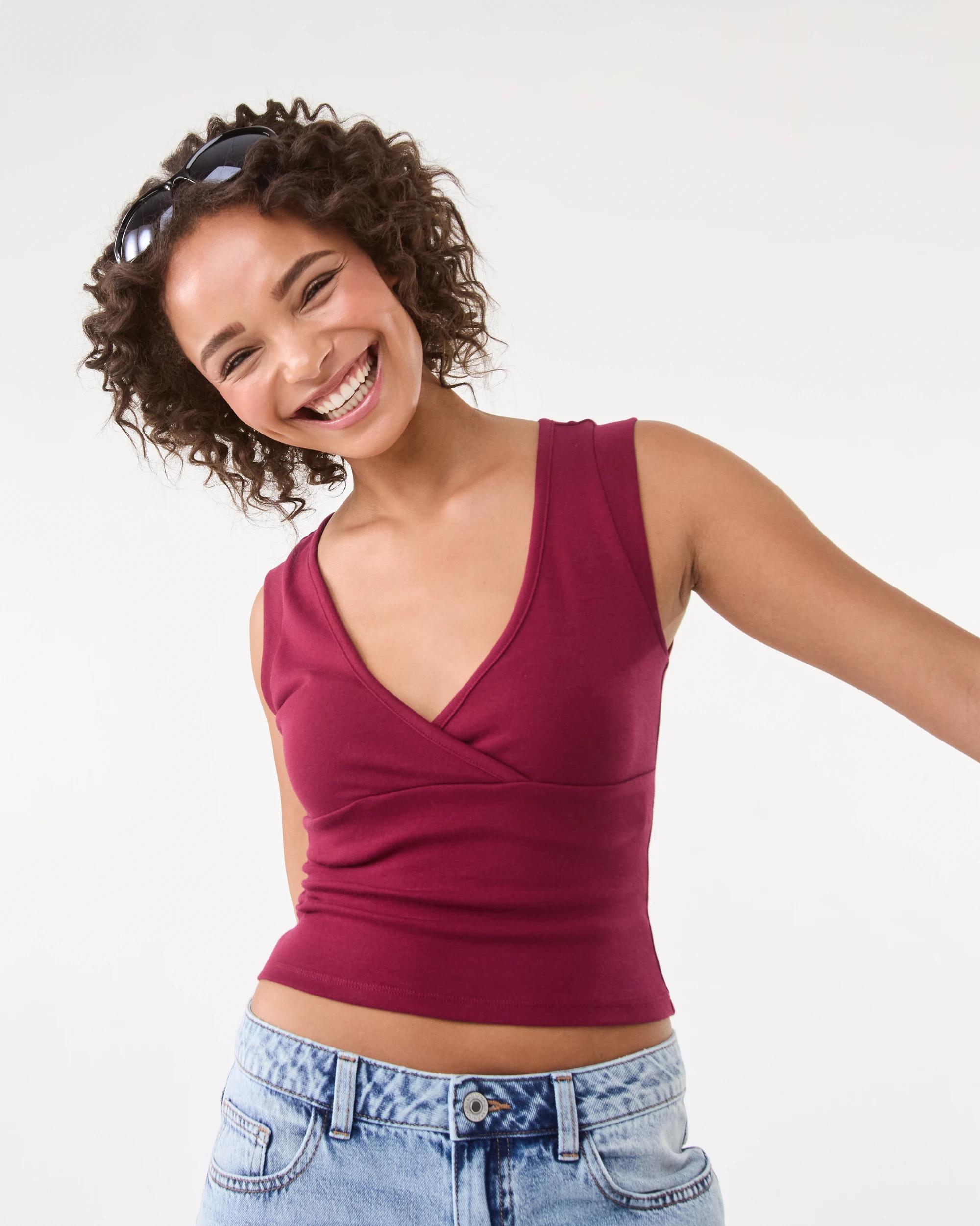 5 Sleeveless Cross Over Tank Rhubarb, 5 of 8