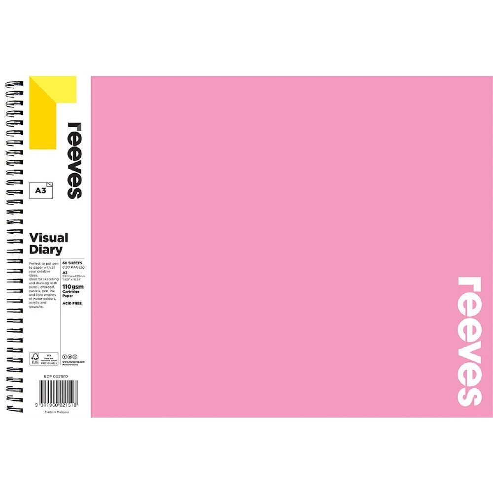 1 Reeves Visual Art Diary 110gsm 60 Sheets A3 Pink, 1 of 1