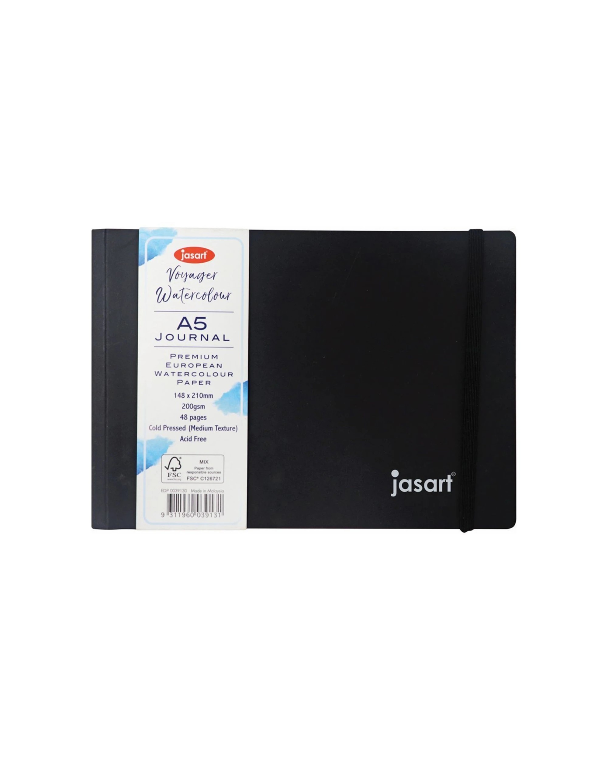 1 Jasart Voyager A5 Watercolour Journal 200GSM 48 Pages With Elastic Band - Black, 1 of 1