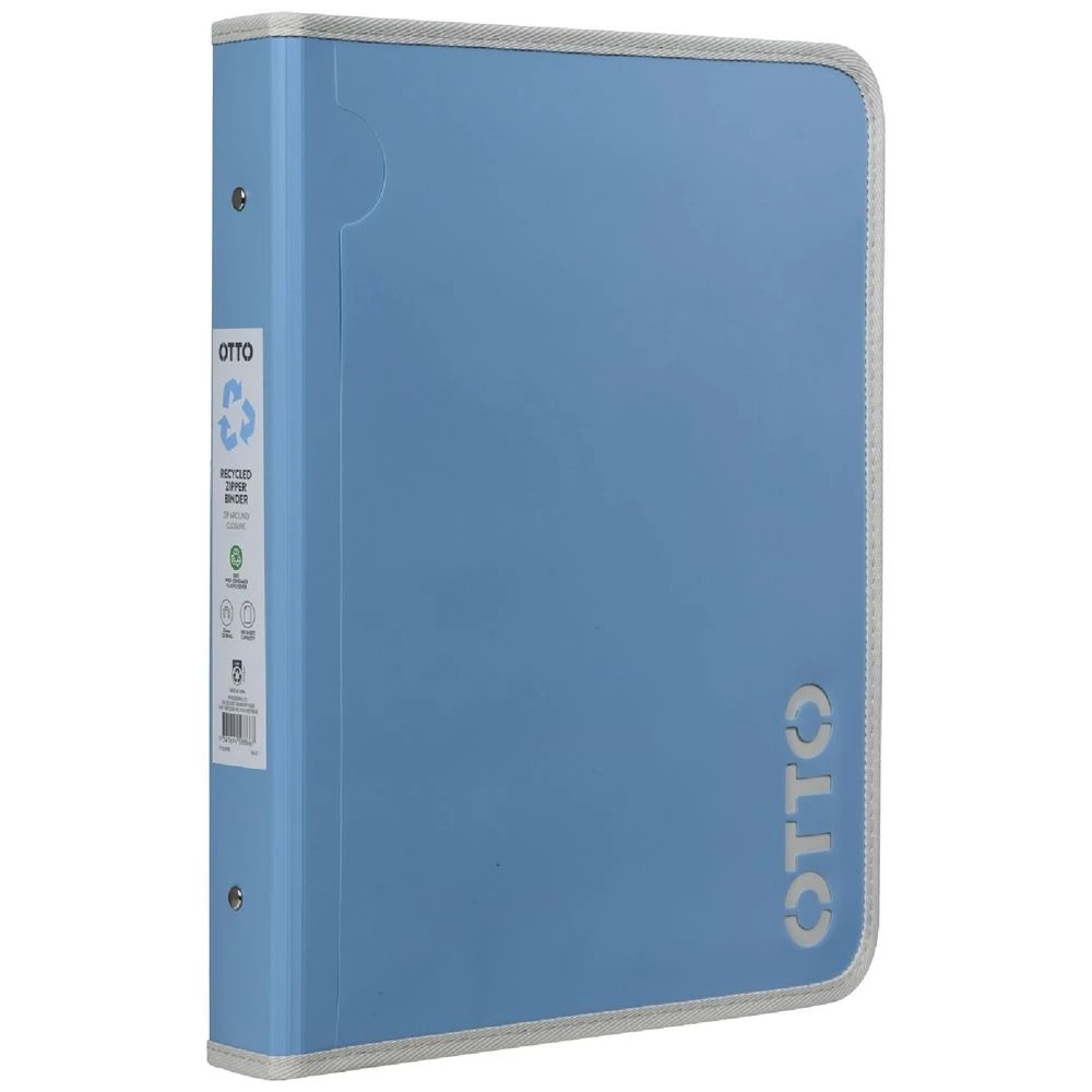 1 Otto A4 2 D-Ring Zipper Binder Blue, 1 of 4