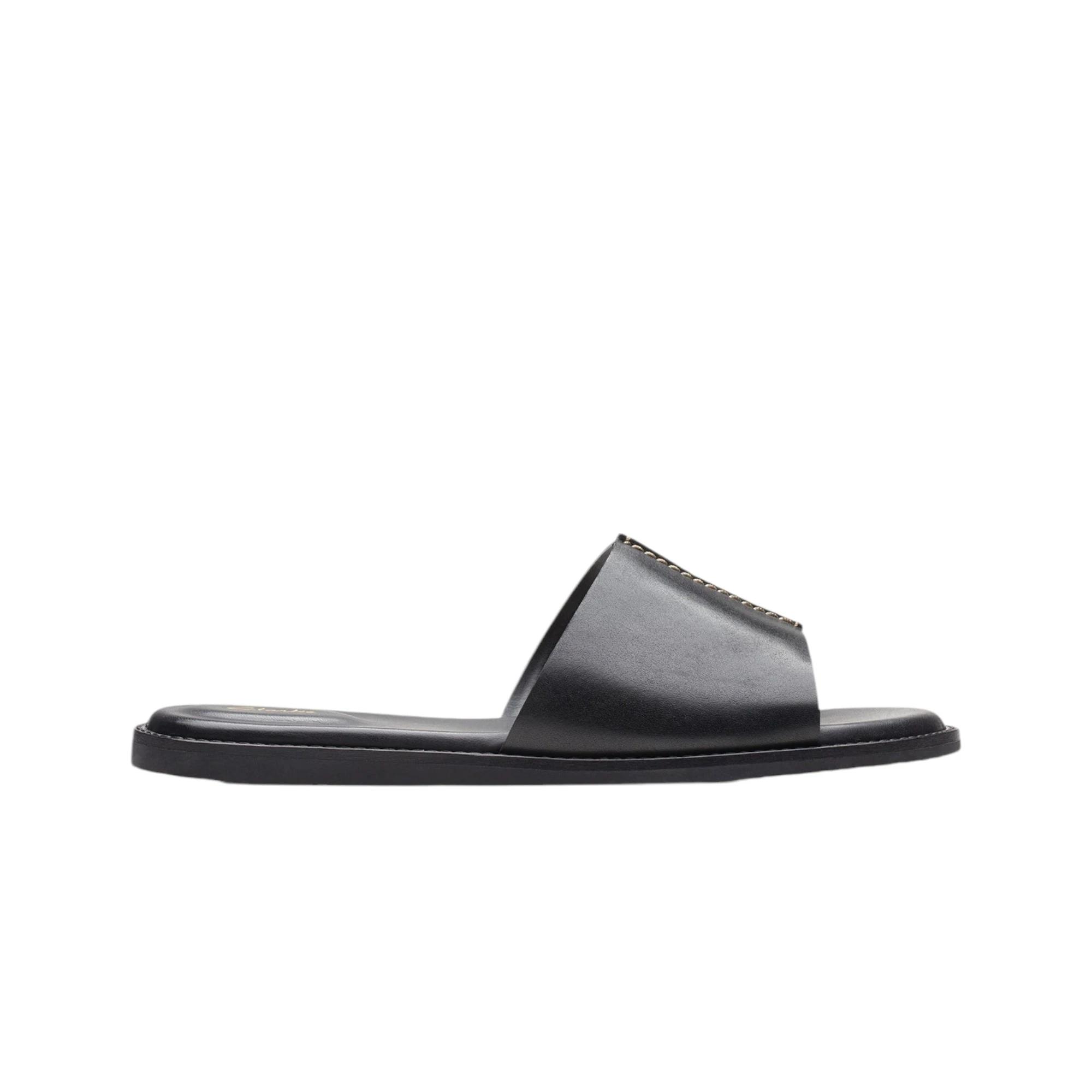 1 Clarks Womens Karsea Mule Slides Leather Sandals Slip On Shoes BLACK, 1 of 6
