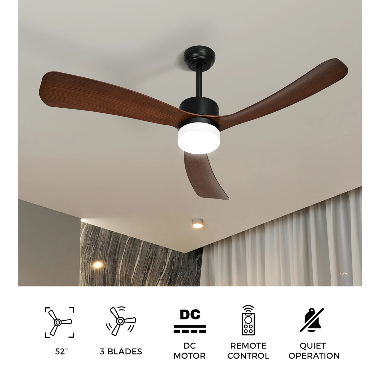 4 Vevare 52" Ceiling Fan With LED Light DC Motor 5 Speed Fans Remote Control - Multi, 4 of 10