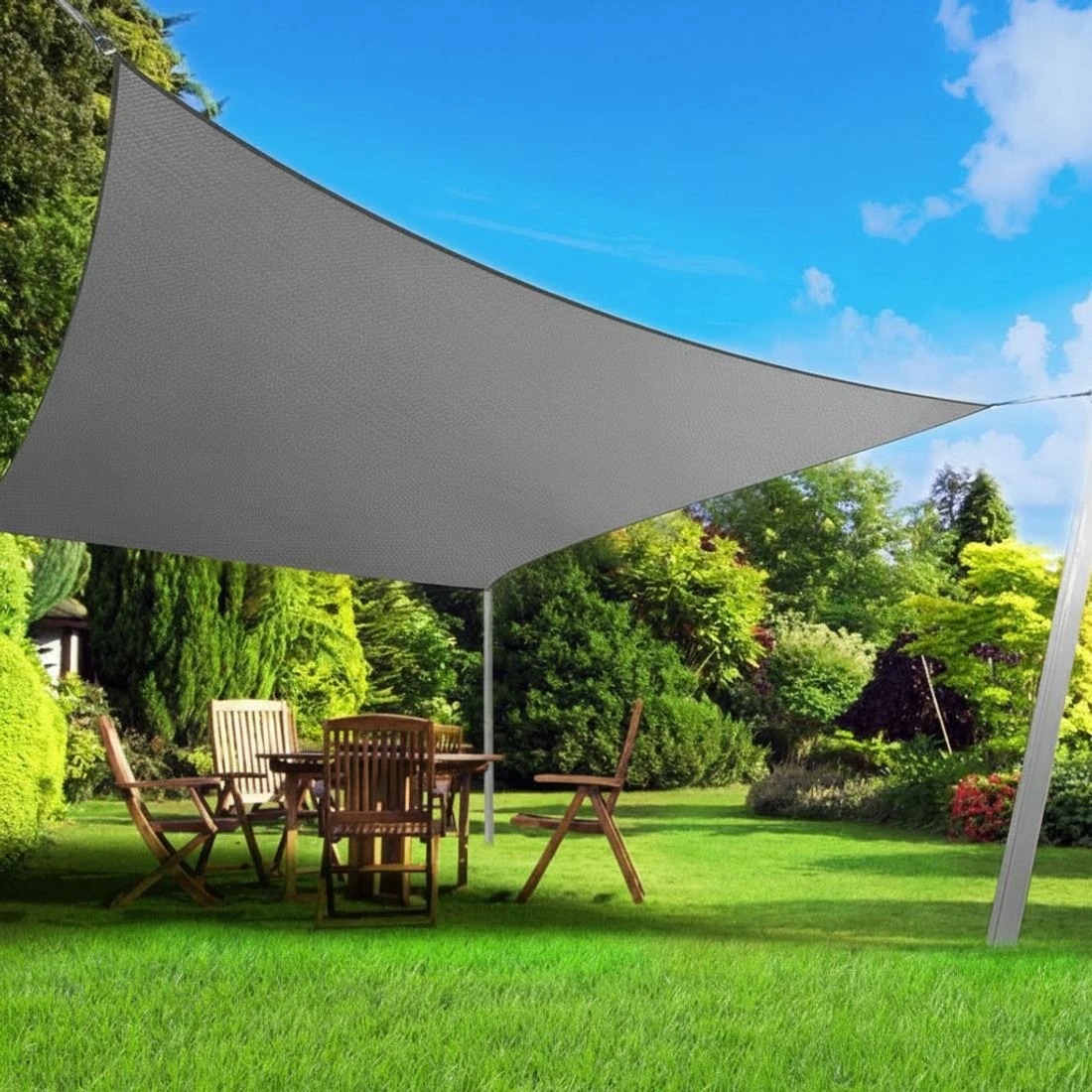 5 Instahut Shade Sail 4x5m Rectangle 280GSM 98%  Shade Cloth - Grey, 5 of 5