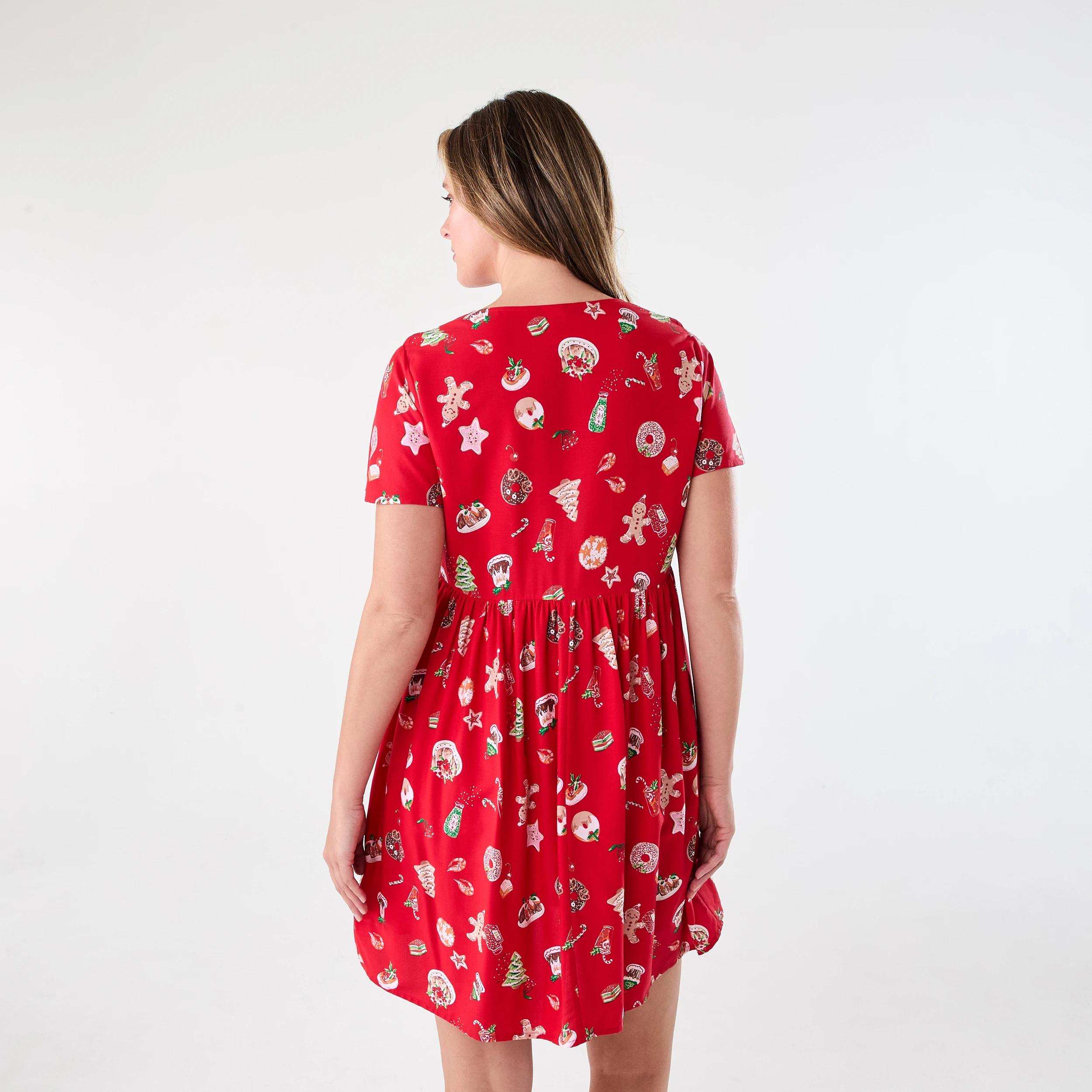 4 Short Sleeve Christmas Mini Dress Red Xmas, 4 of 9