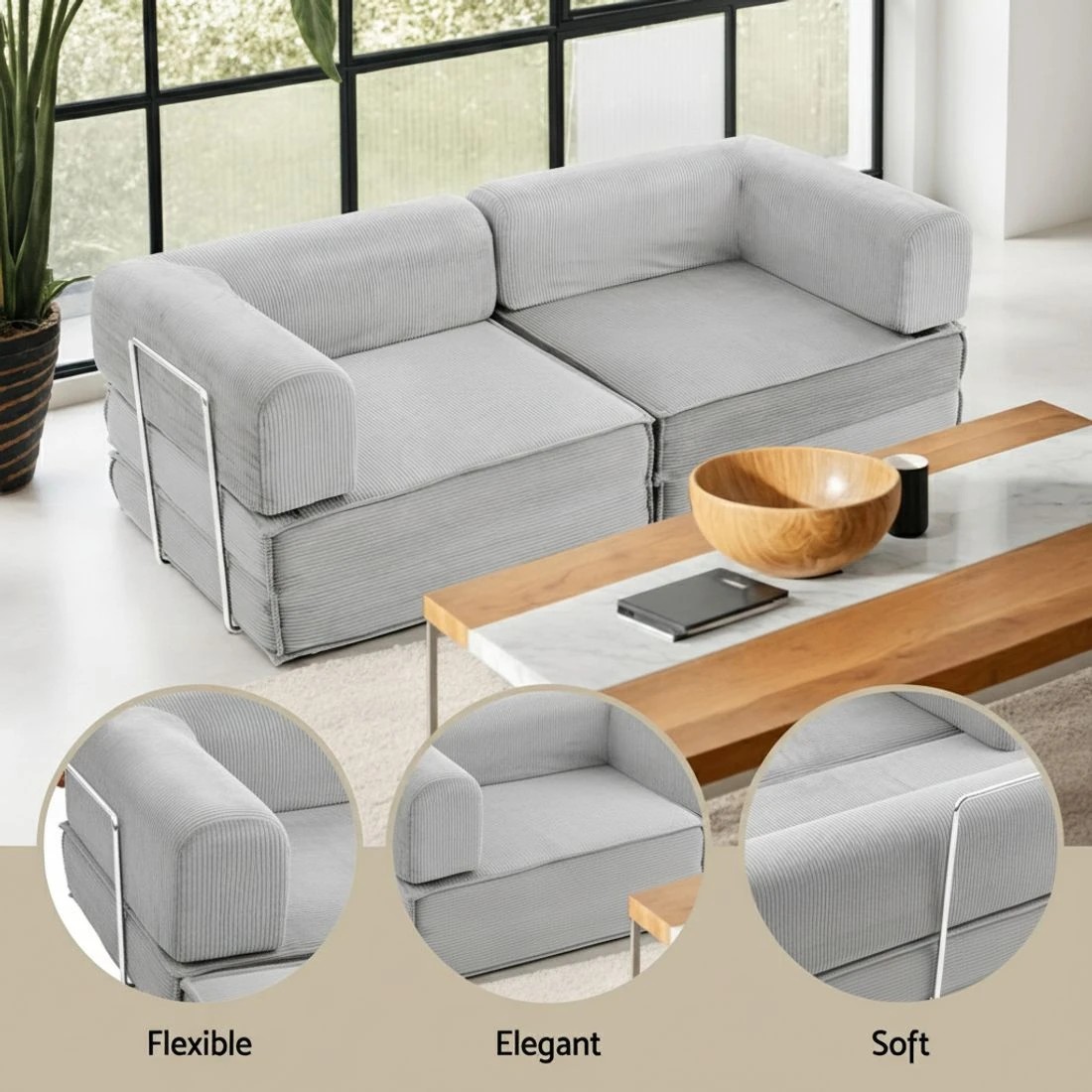 4 Artiss Convertible Folding Sofa Bed - Grey, 4 of 5