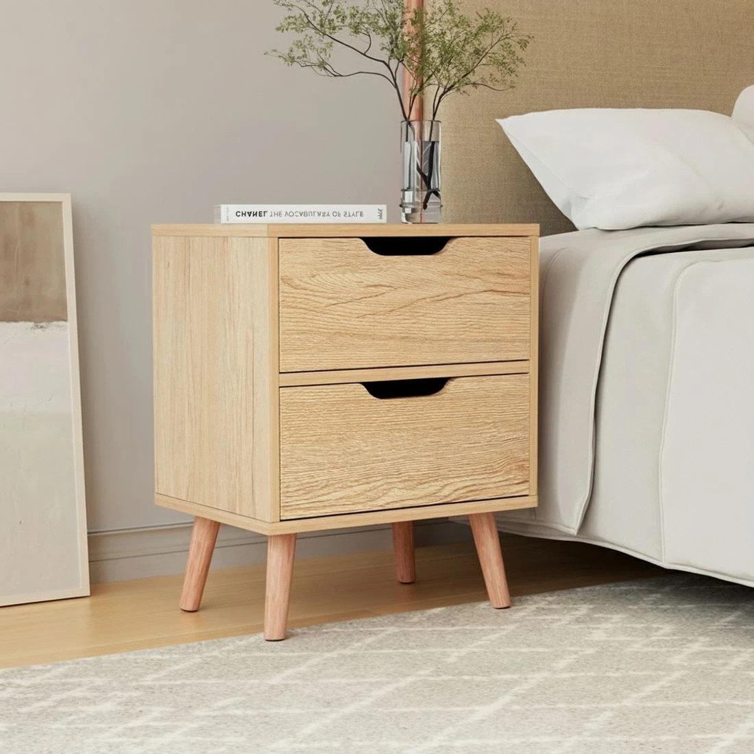 5 Artiss 2 x Bedside Table 2 Drawers - Natural, 5 of 7