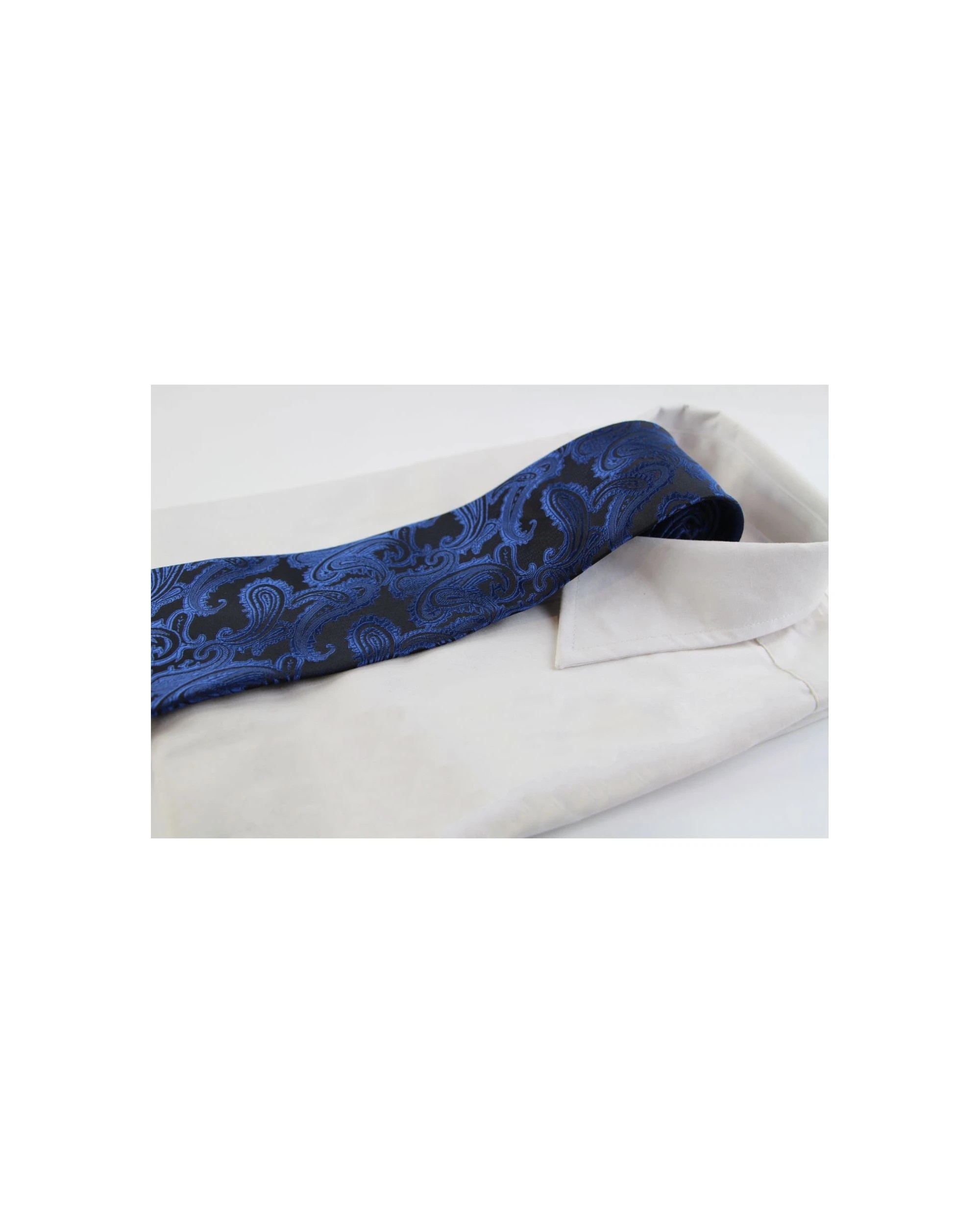 1 Zasel Mens Black & Blue Paisley Patterned Neck Tie, 1 of 2