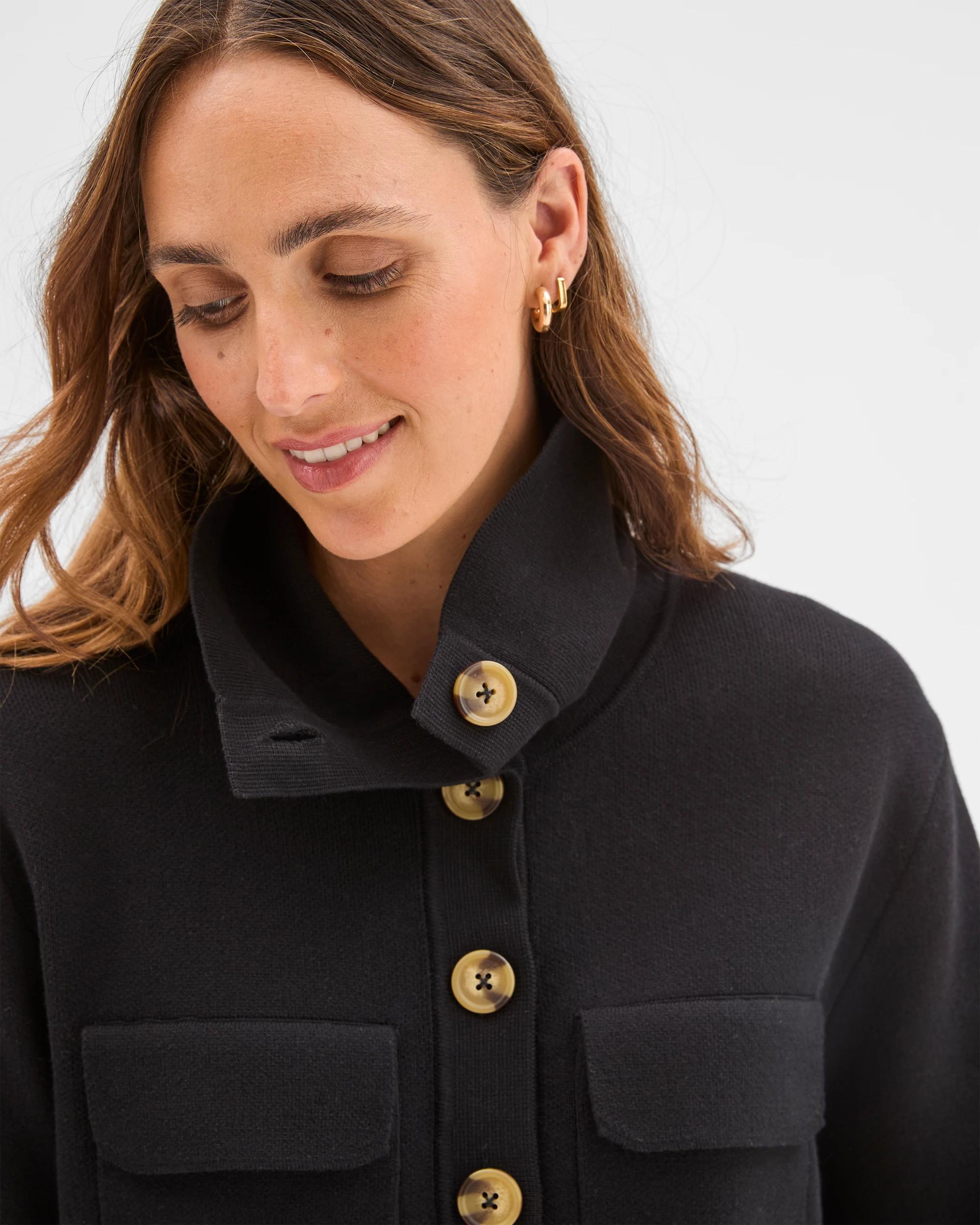 4 Target Woman Australian Cotton Funnel Neck Cocoon Knit Jacket BLACK, 4 of 5