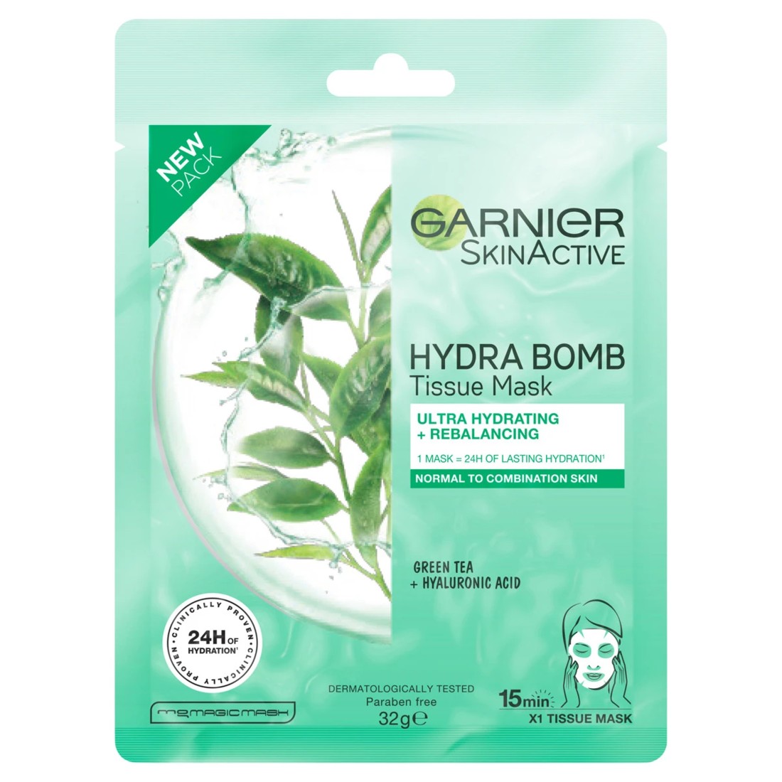 1 Garnier SkinActive Hydra Bomb Tissue Mask 32g - Green Tea & Hyaluronic Acid, 1 of 5