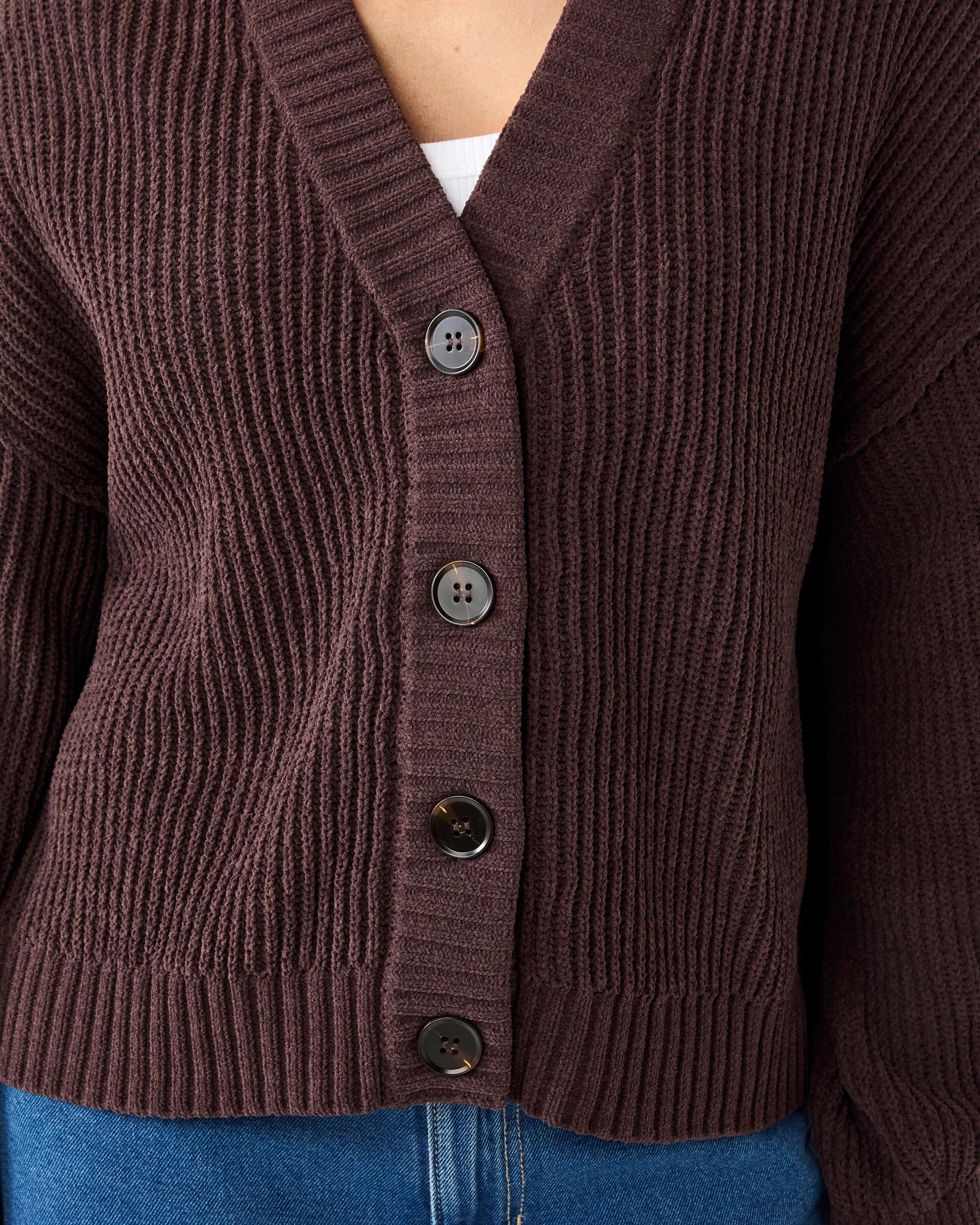 6 Chenille V Neck Cardigan Melt Brown, 6 of 7