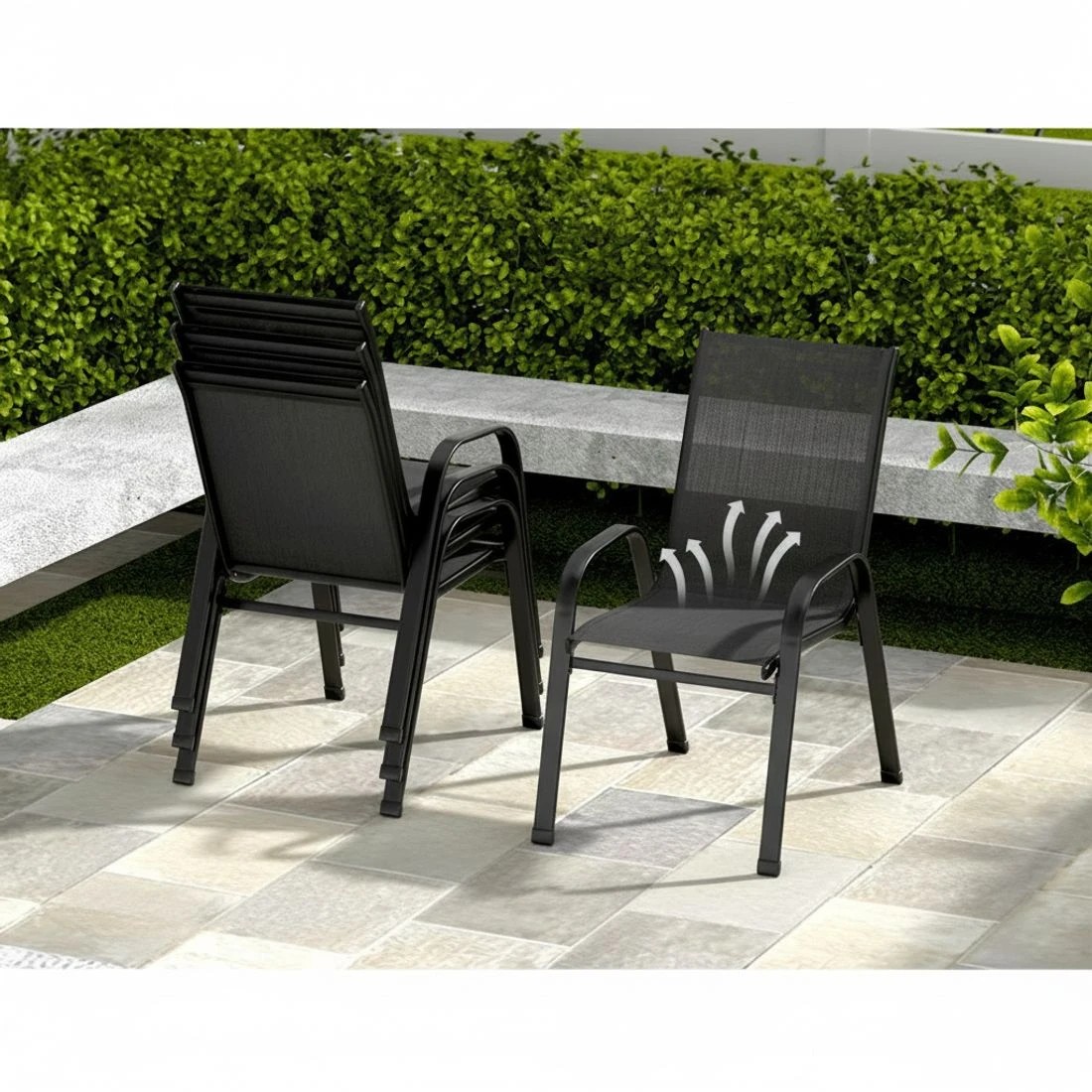 4 Gardeon 2PC Outdoor Dining Chairs Stackable Lounge Chair Patio Furniture - Black, 4 of 5