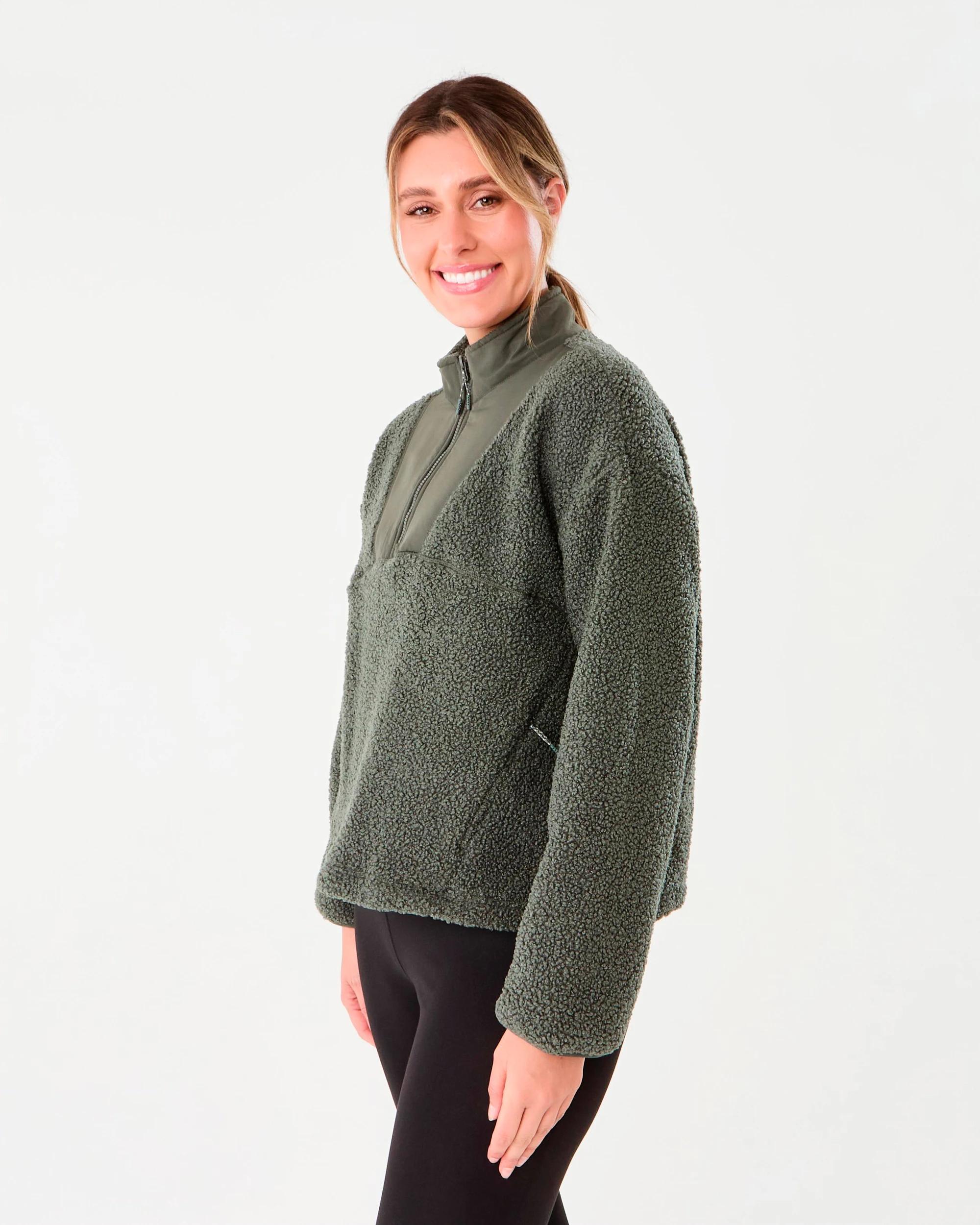 2 Active Womens 1/4 Zip Sherpa Jumper Cargo Grn, 2 of 6