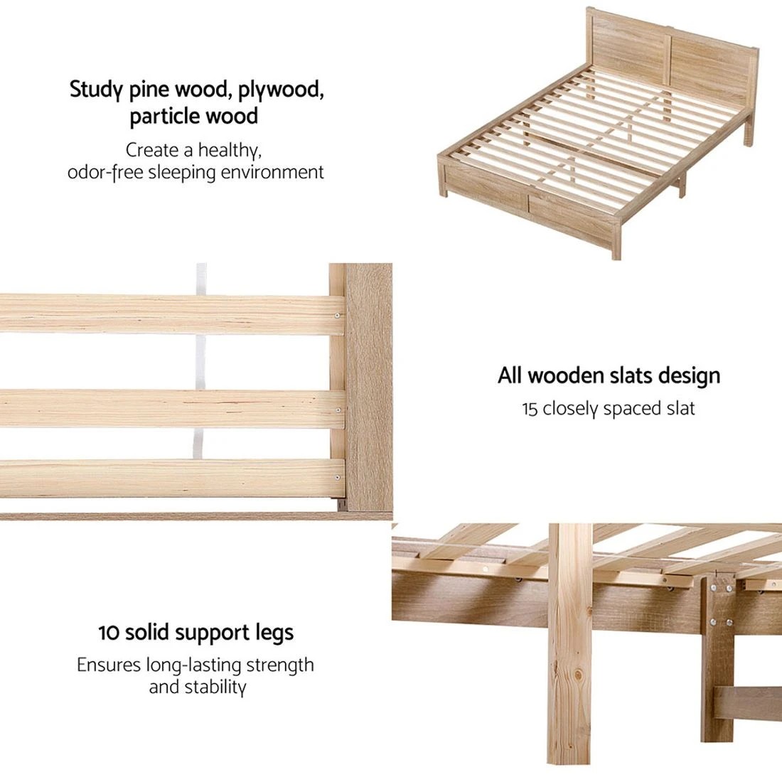 5 Artiss Bed Frame Queen Size - Natural, 5 of 5