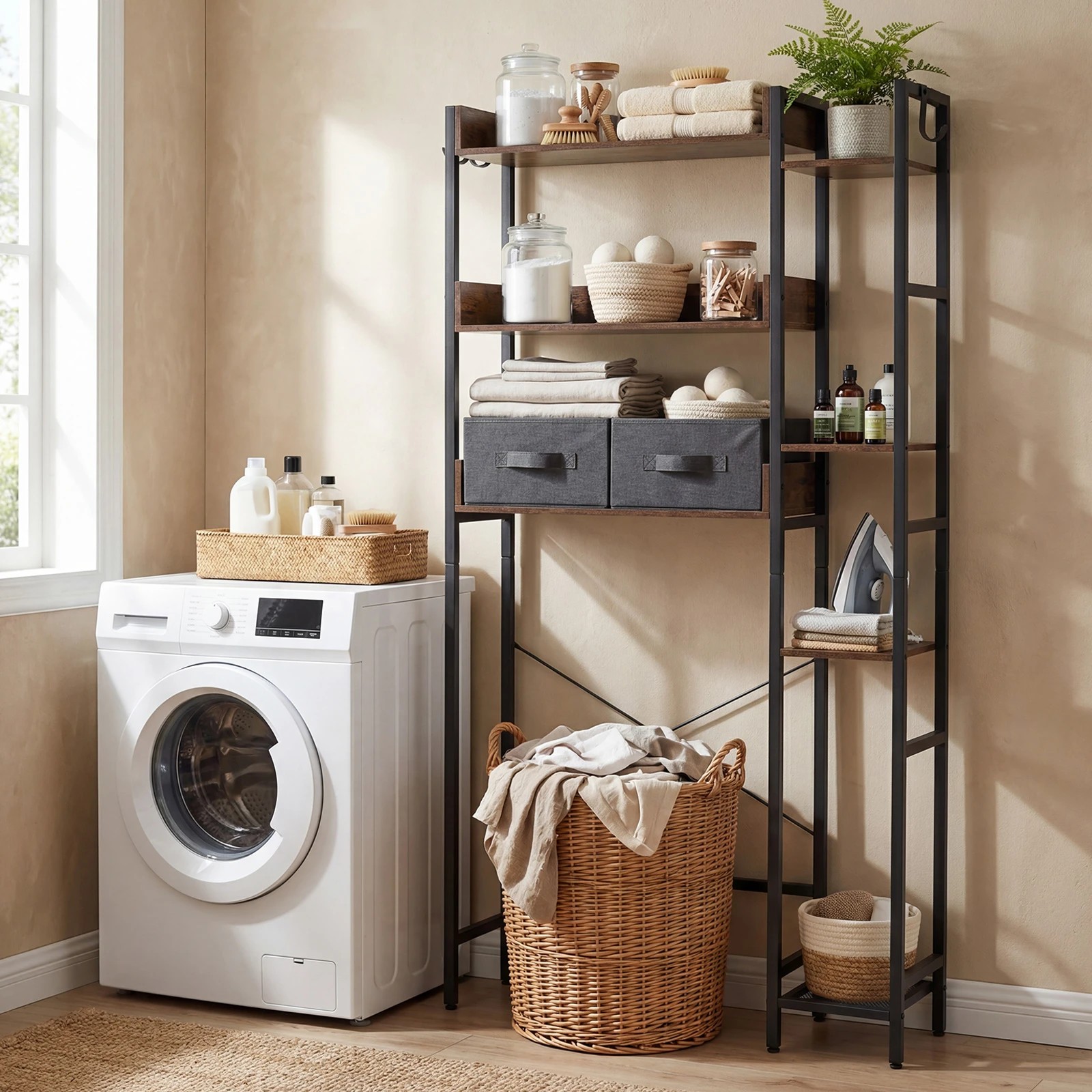 4 Costway 7-Tier Over the Toilet Storage Rack w/2 Fabric Drawers Bathroom Organizer, 4 of 7