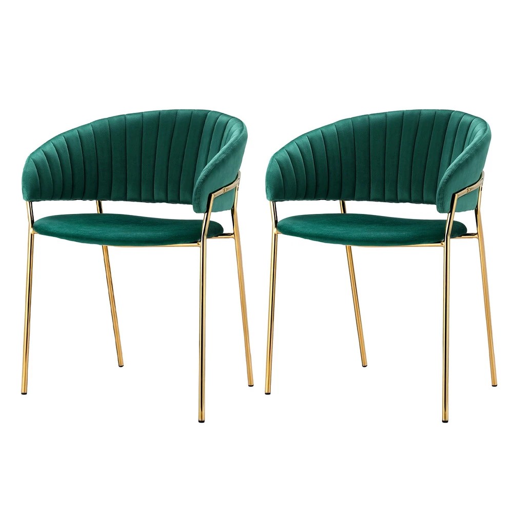 1 Artiss Dining Chairs Set of 2 Velvet Hollow Armchair - Green, 1 of 6