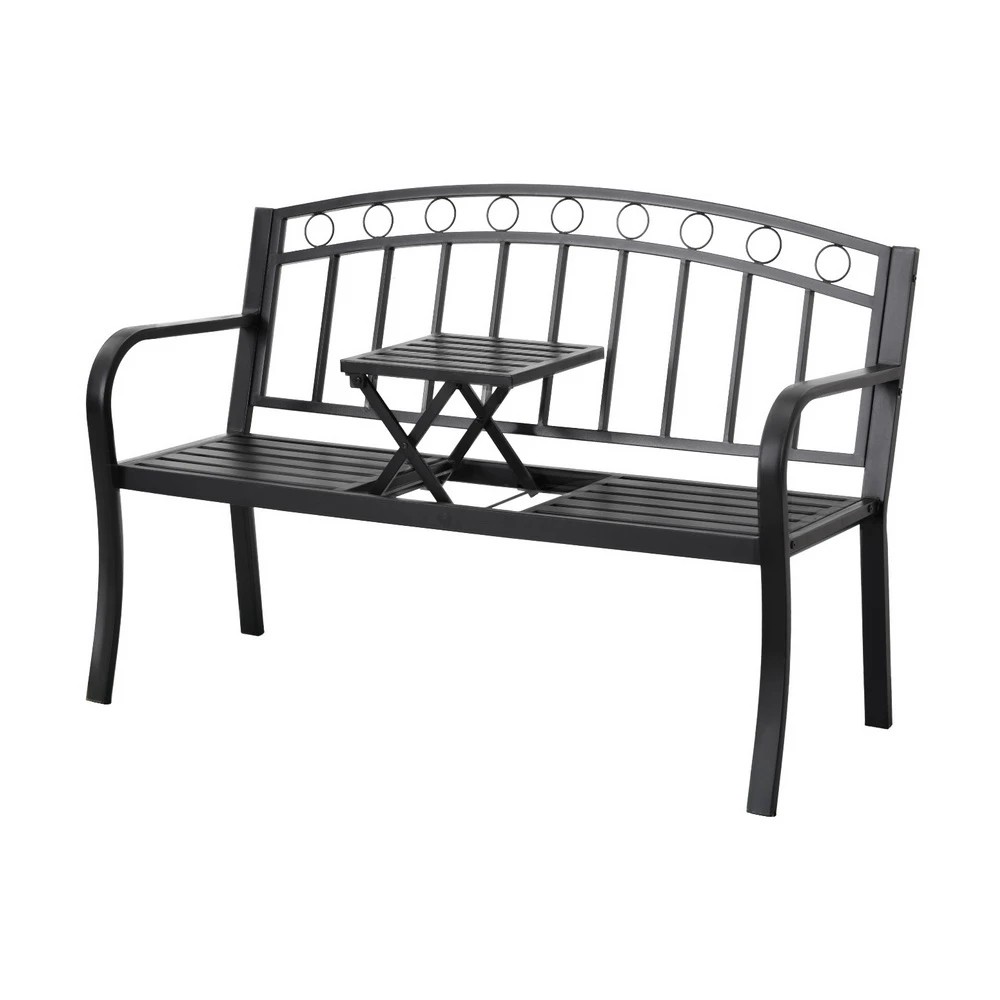 1 Gardeon Outdoor Garden Bench Seat Loveseat Steel Foldable Table Patio Furniture - Black, 1 of 6