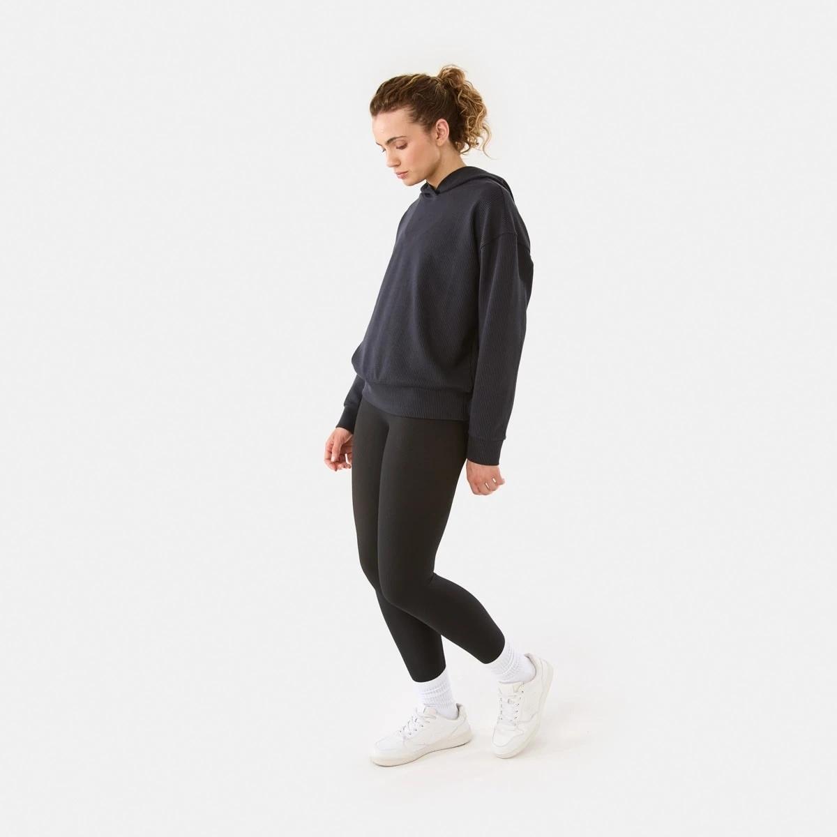 3 Active Womens Ribbed Scuba Hoodie Washed Black, 3 of 10