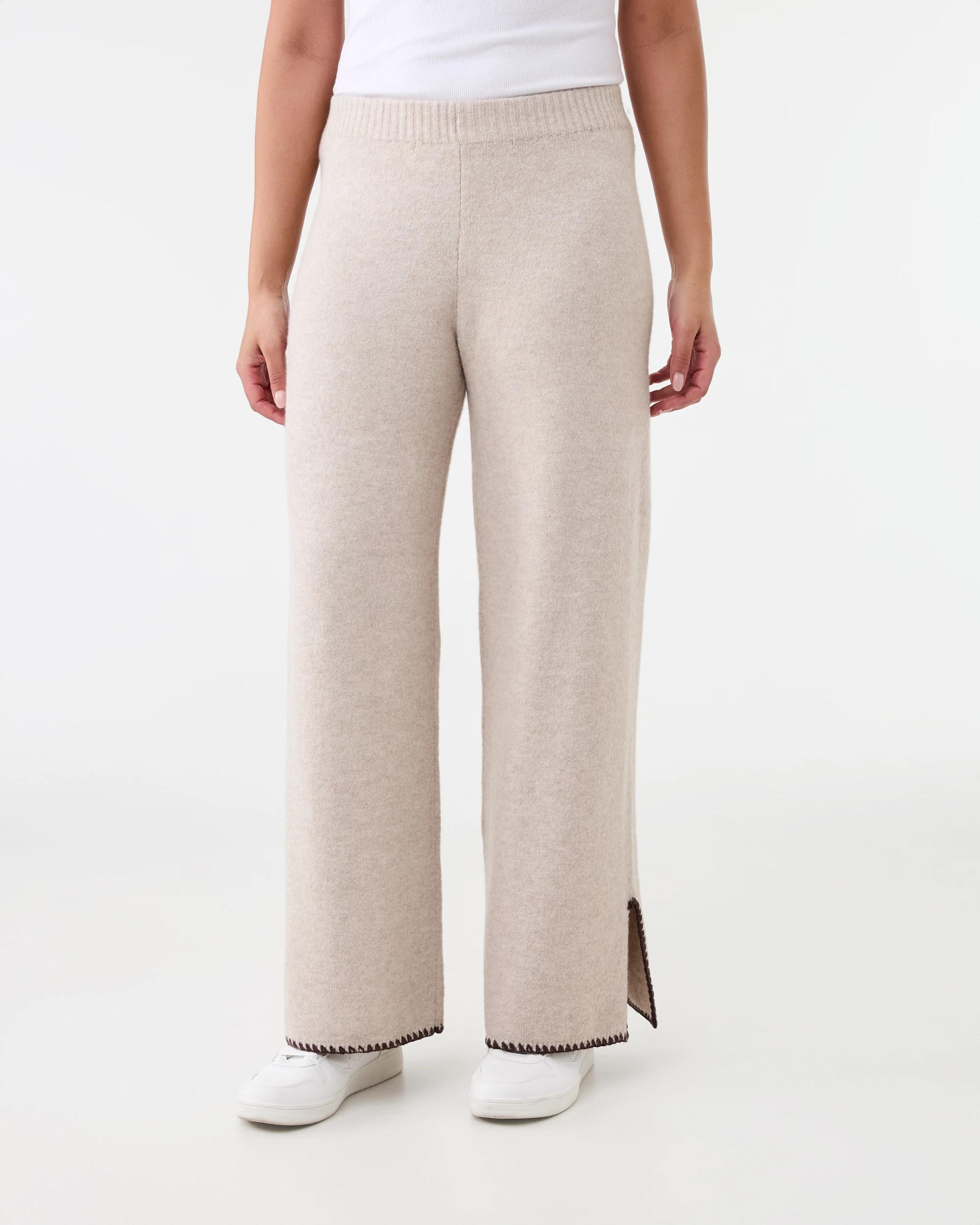 1 Blanket Stitch Hem True Knit Pants Bge Otml, 1 of 5