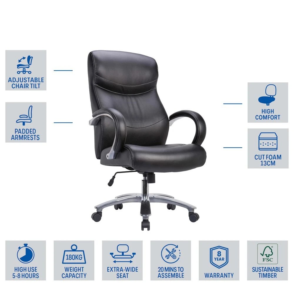 2 Kennedy High Back Chair Black Ergonomic Chairs and Desk Chairs, 2 of 10