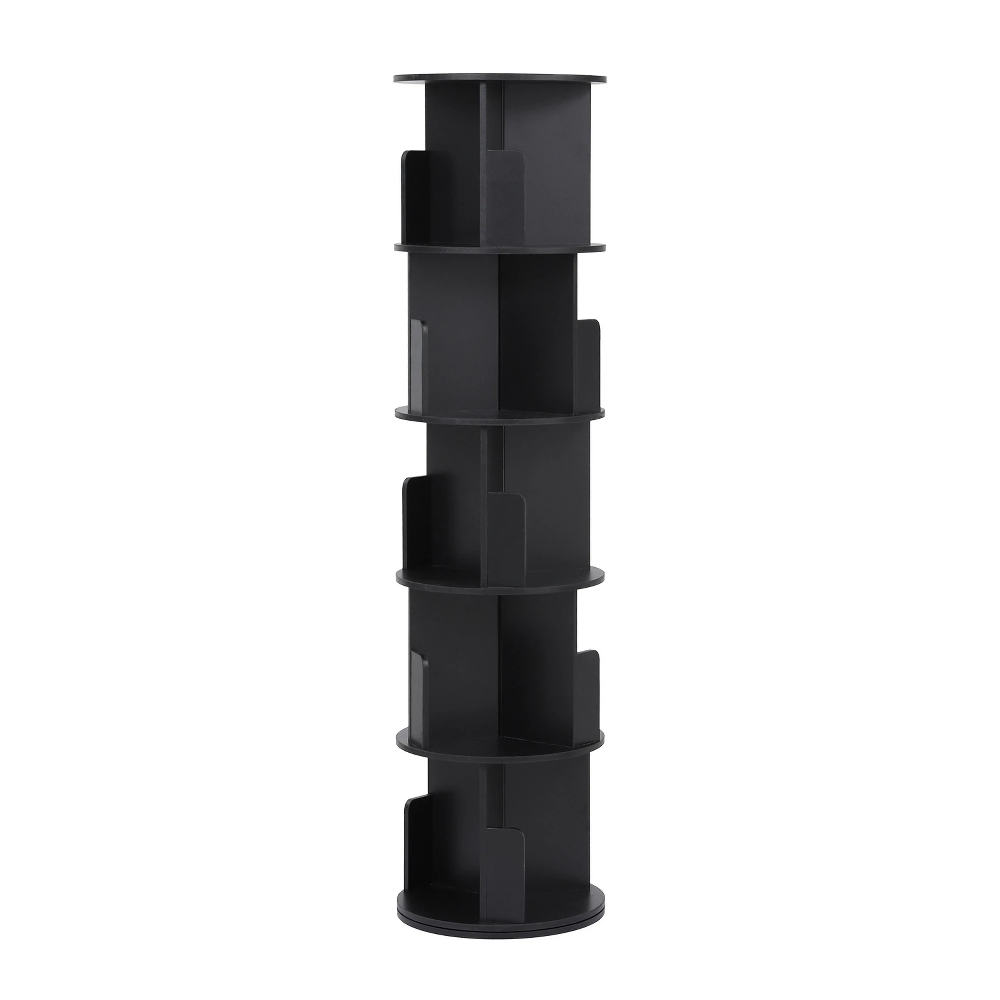 1 Artiss 5 Tiers Bookshelf Swivel Bookcase Display Shelves Stand Round - Black, 1 of 3