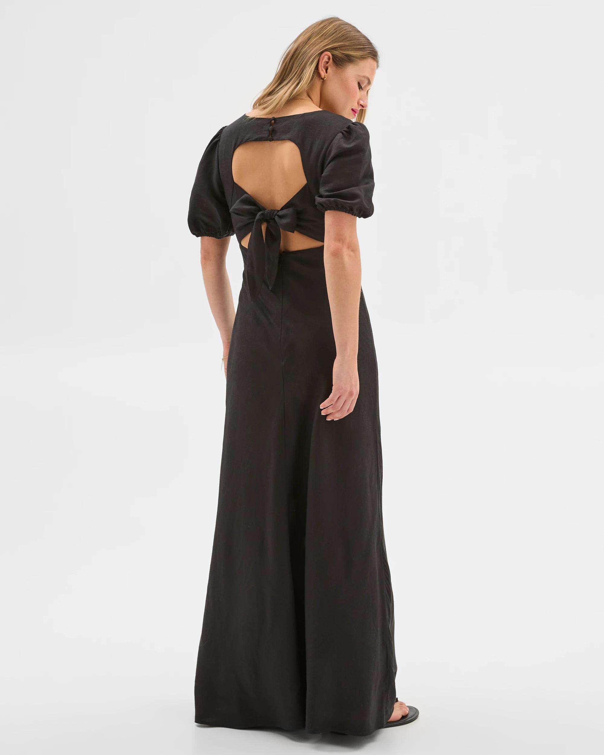 1 European Linen Blend Puff Sleeve Maxi Dress - Lily Loves BLACK, 1 of 6