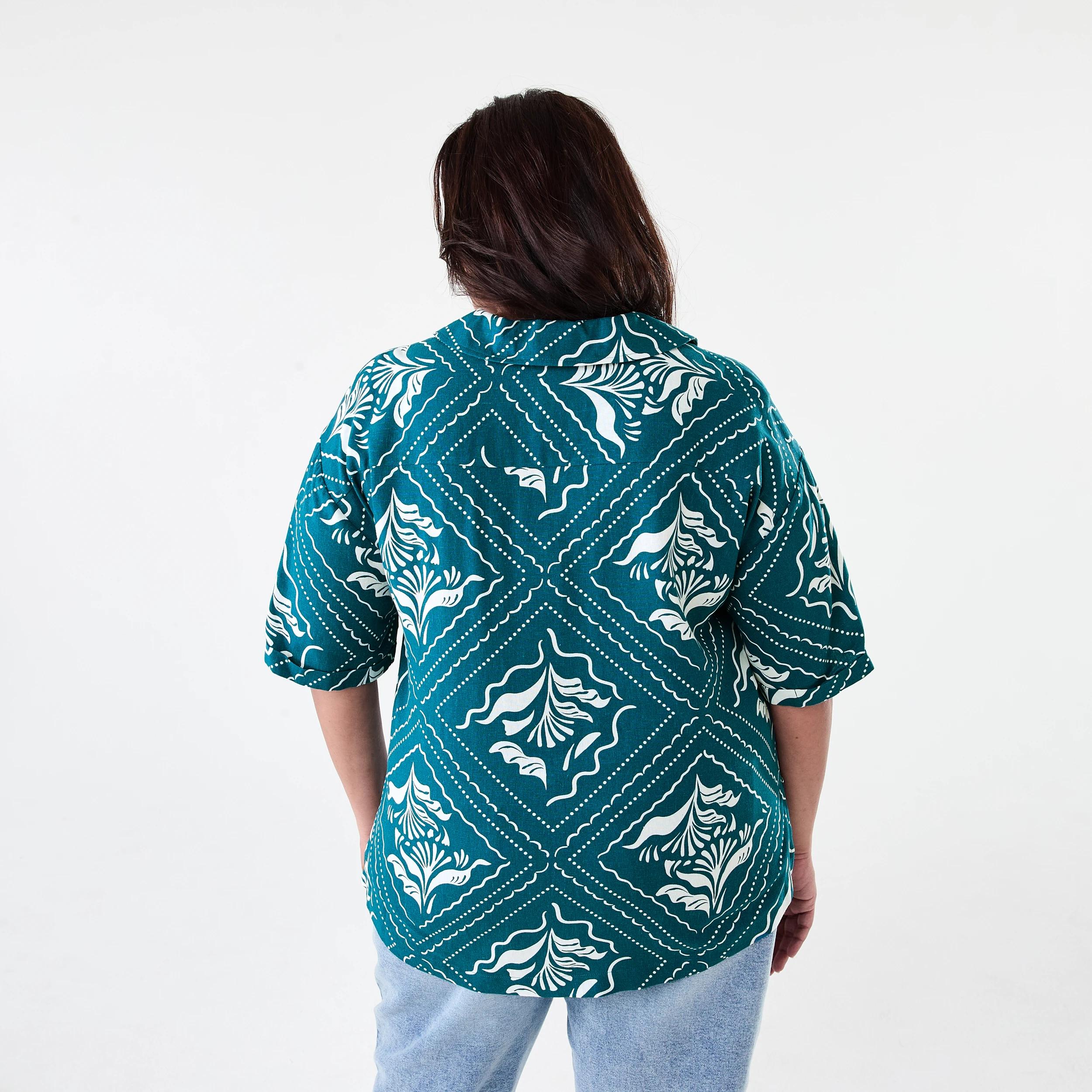 3 Curve Short Sleeve Resort Shirt Palm Tile, 3 of 7