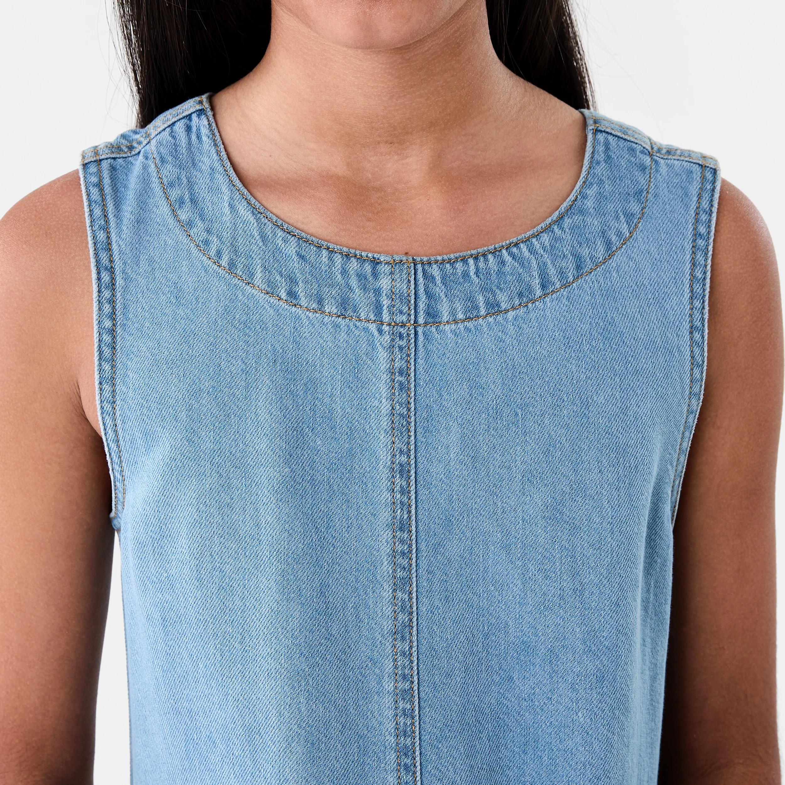 4 A-Line Denim Dress Light Wash, 4 of 7
