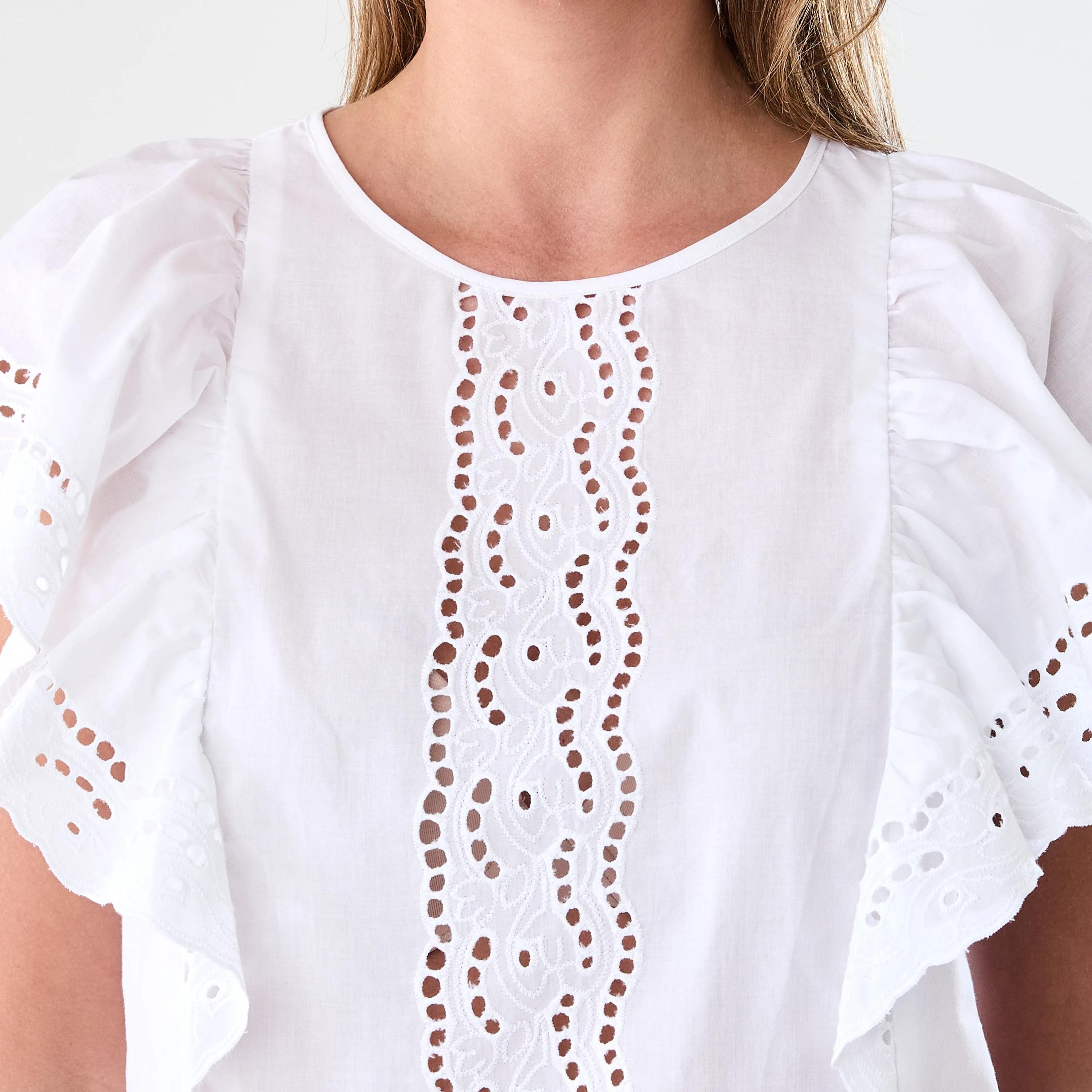 5 Short Sleeve Flutter Broderie Top White, 5 of 6