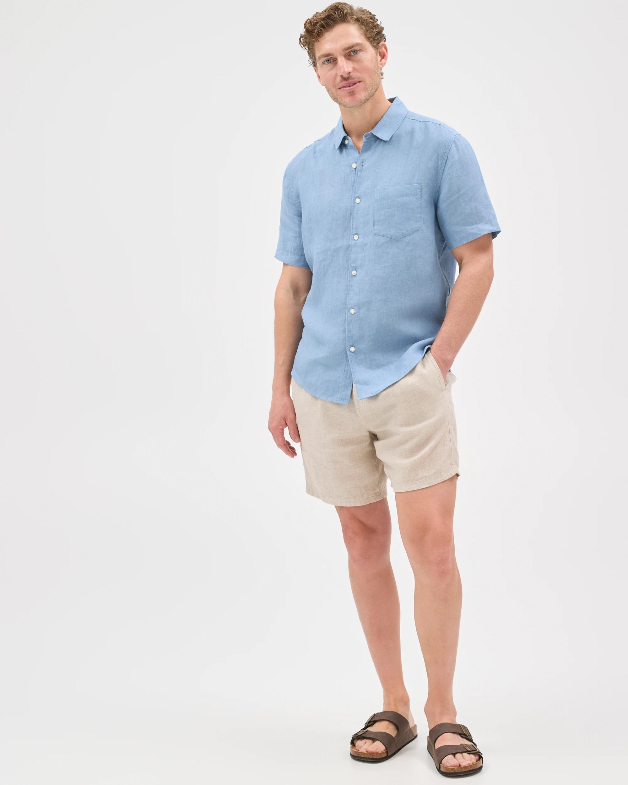 2 Target Man European Linen Short Sleeve Shirt DENIM BLUE, 2 of 6