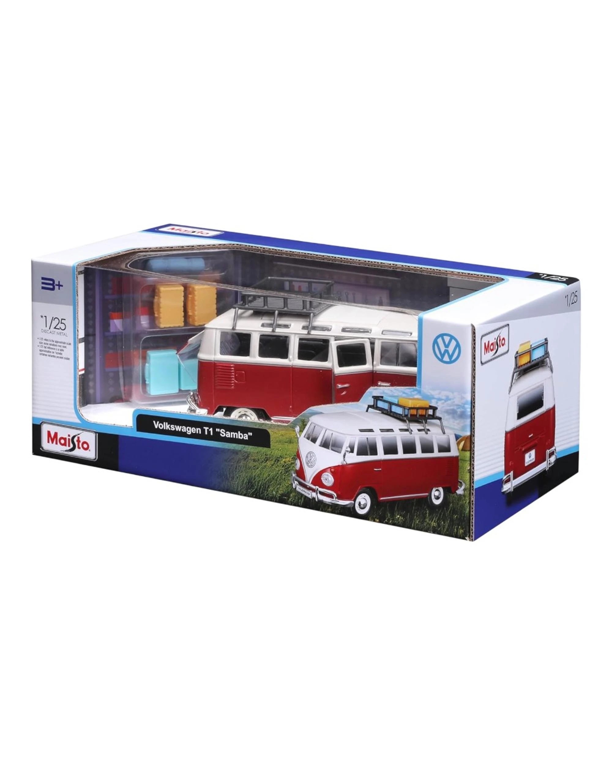 1 Maisto Special Edition Volkswagon Van Samba with Rooftop Rack and Accessories 1:24 Scale Model Car, 1 of 7