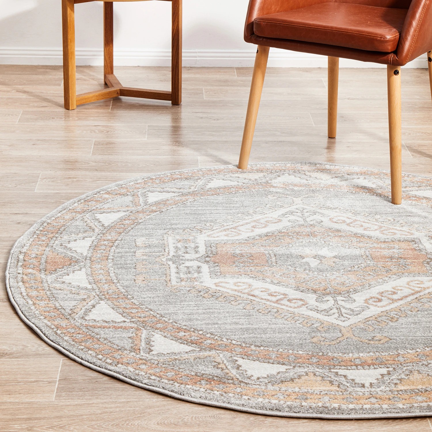 1 Common Ground Rugs Elite Caitlen 240x240cm - Large Round Power Loomed Pet Friendly Rug - Silver, 1 of 9