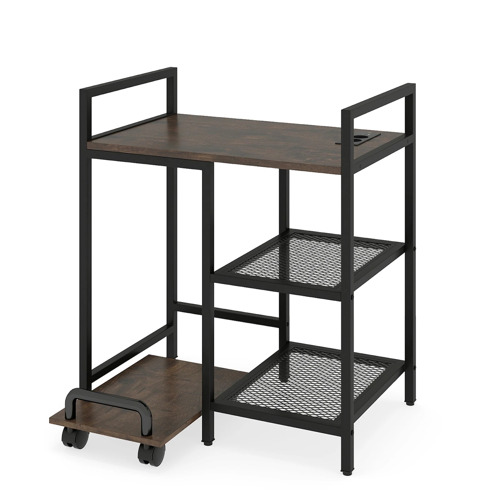 1 Costway Printer Stand w/Charging Station 3-Tier Storage Side Table - Brown, 1 of 6