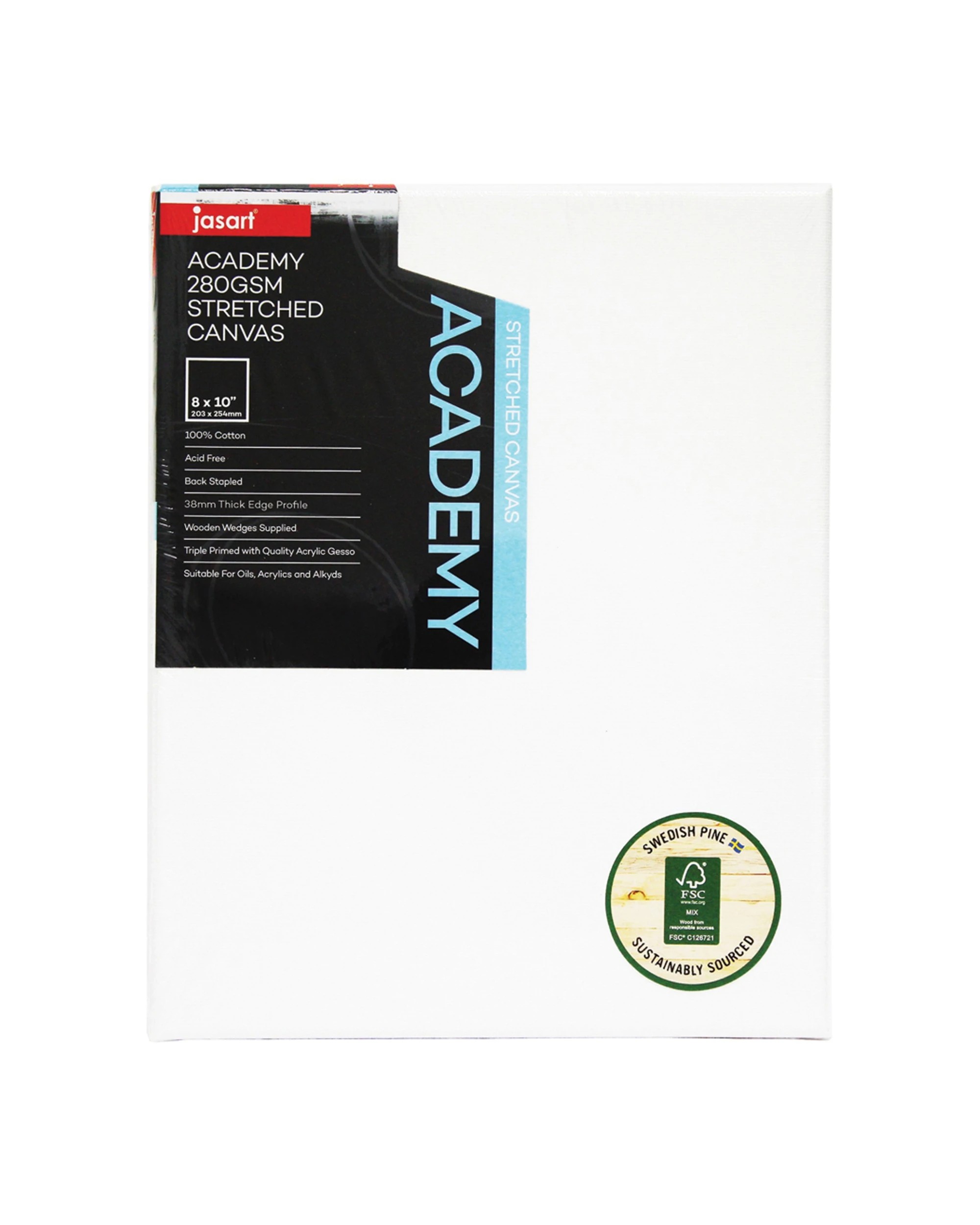 1 Jasart Academy Thick Edge Cotton Stretched Canvas 280GSM 8x10 Inches - White, 1 of 1