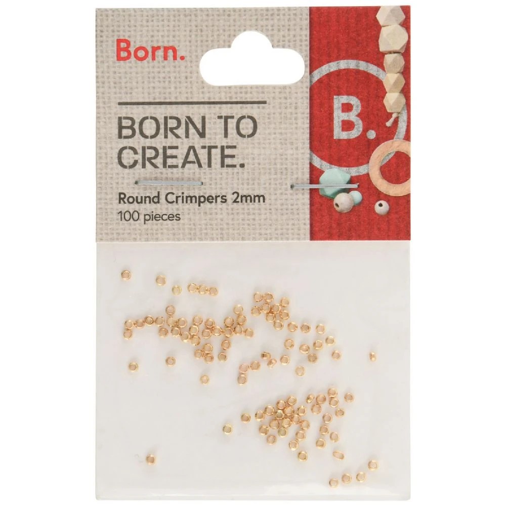 1 Born Round Crimpers 2 mm Gold 100 Pack, 1 of 2