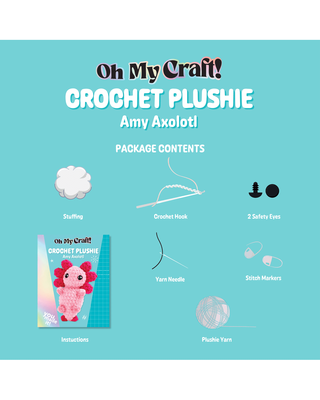 3 Oh My Craft! Midi Crochet Plushie Amy Axolotl, 3 of 5